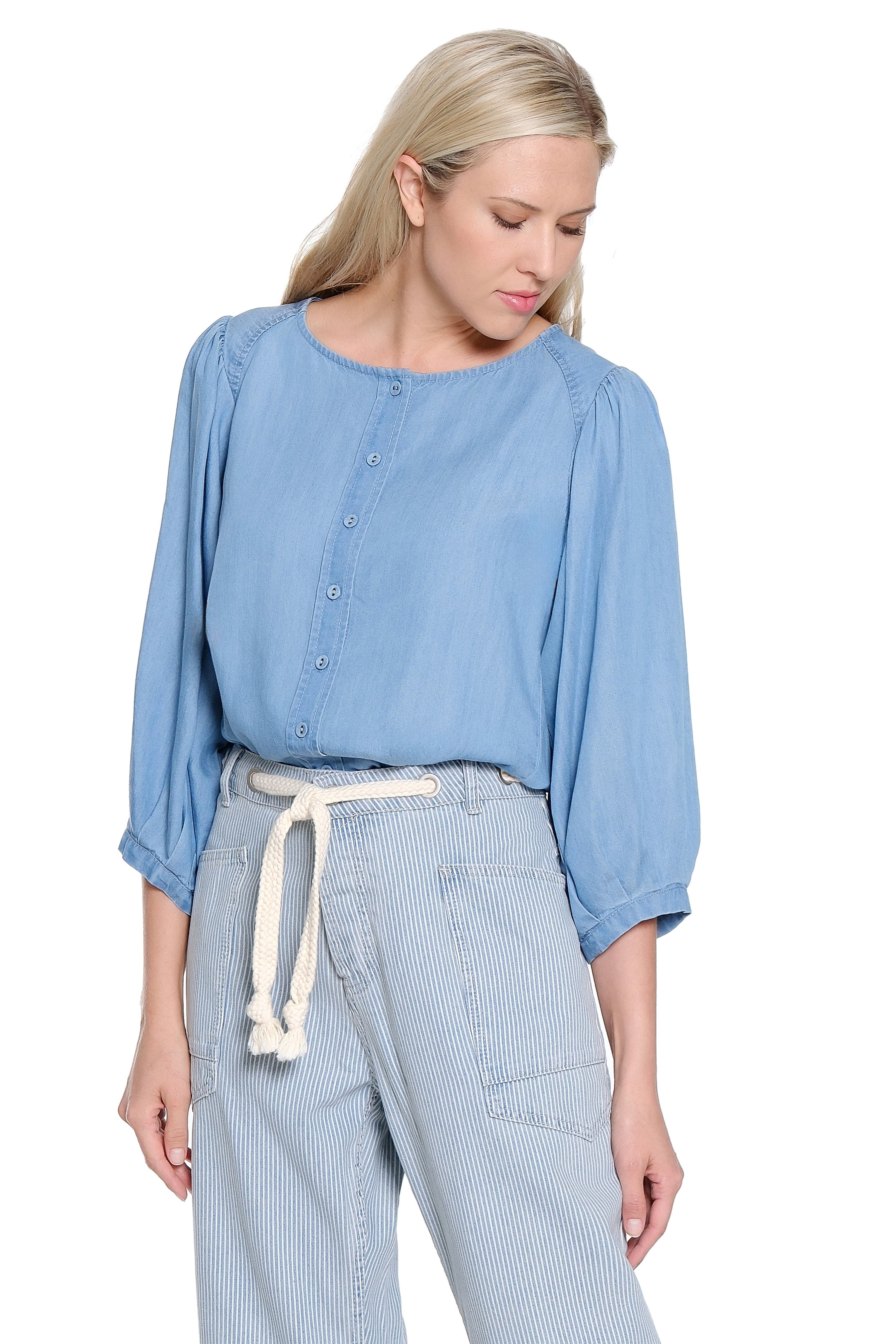 Button Front Denim Top - Denim