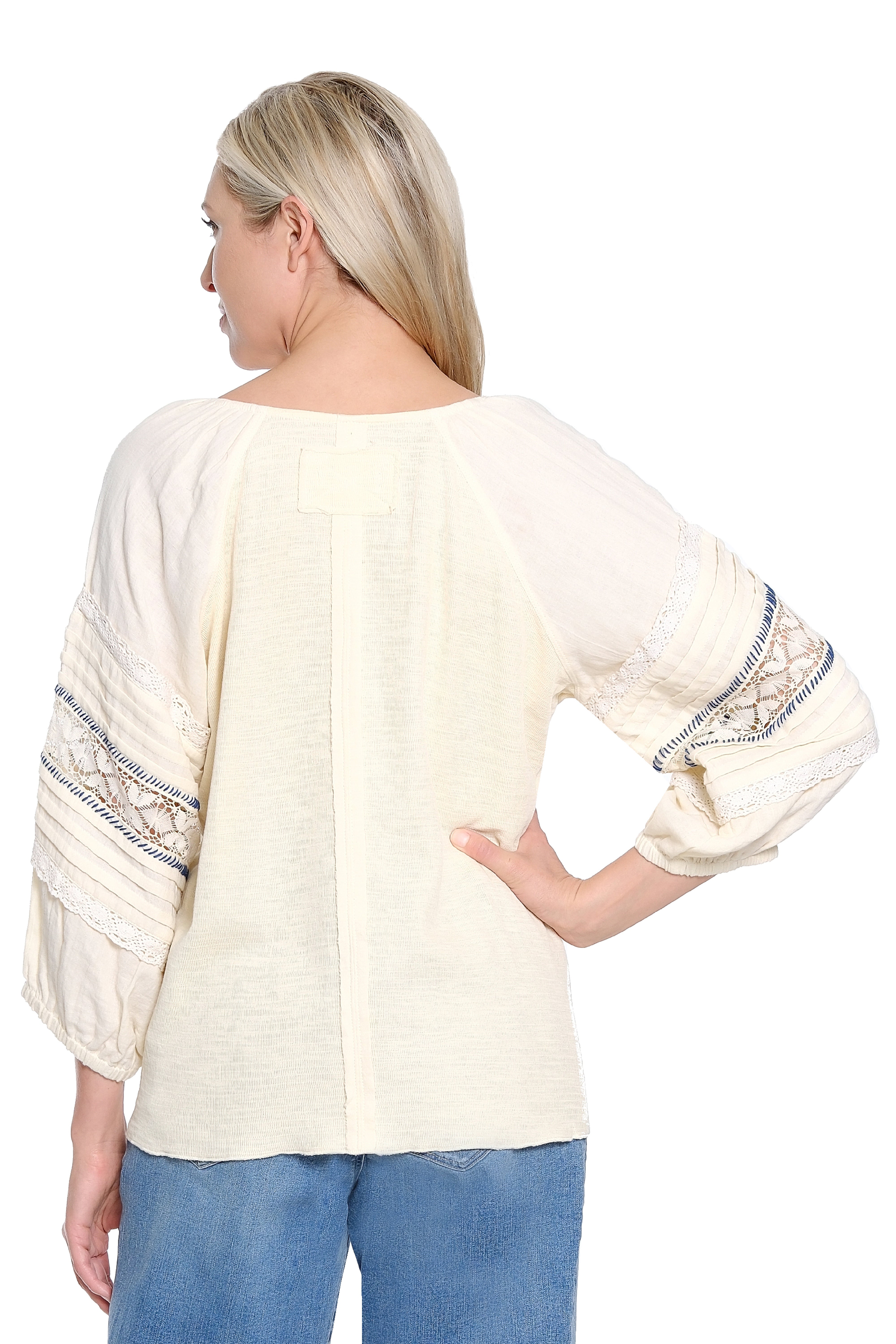 Mixed Knit Pintuck Top - Natural