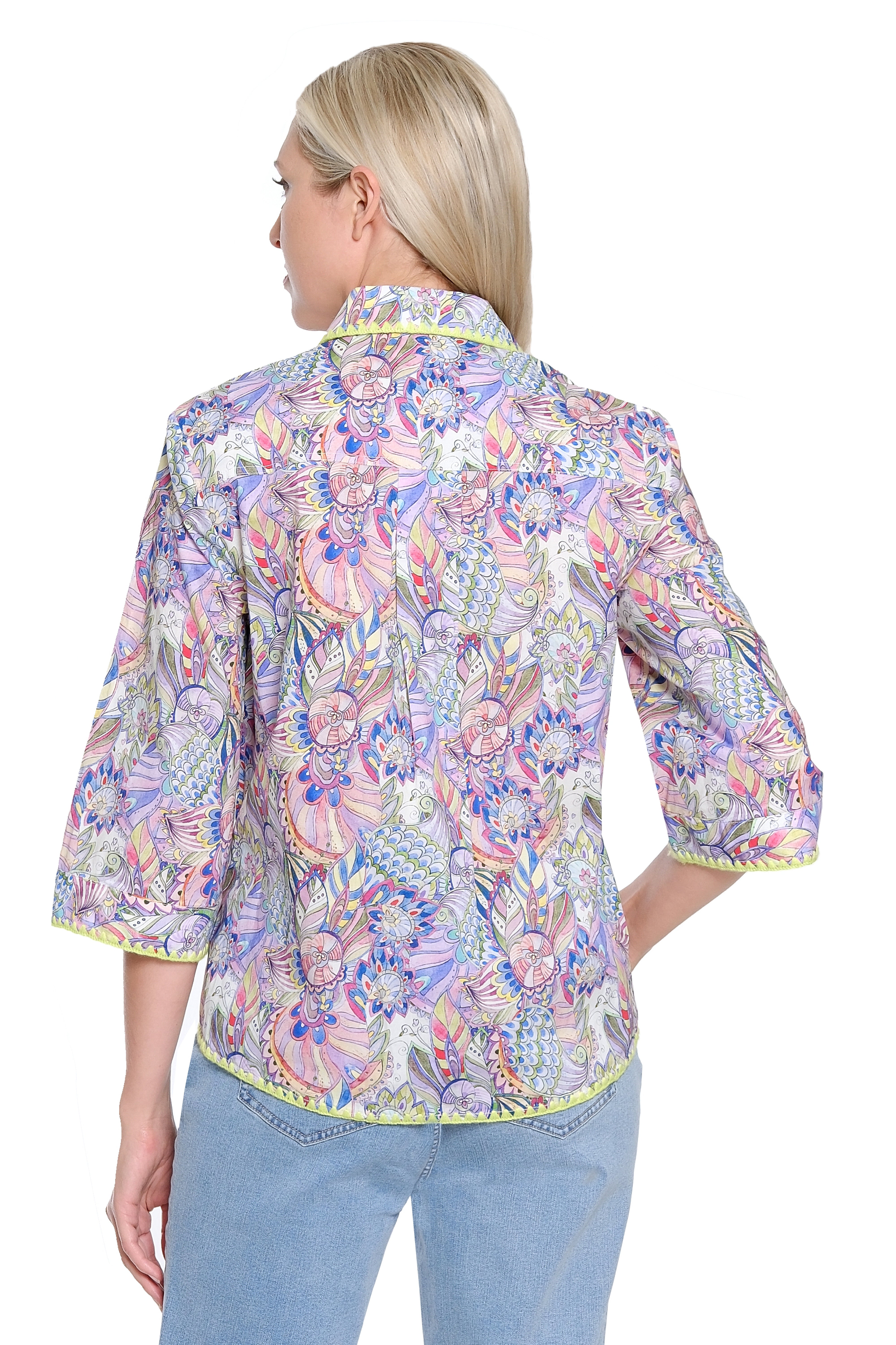 Crochet-Trim Print Shirt - Multi