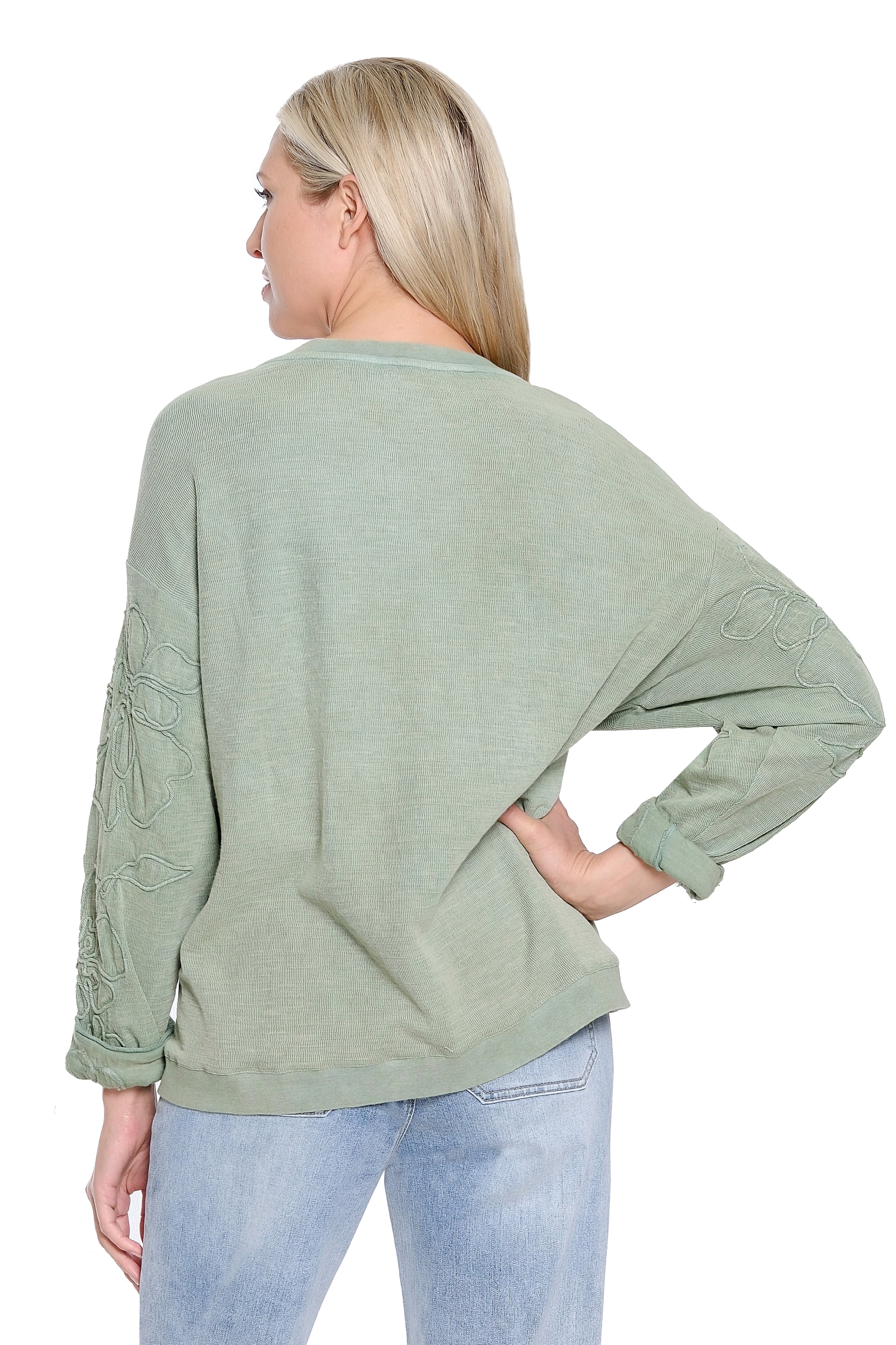 Embroidered Pullover Top - Light Green