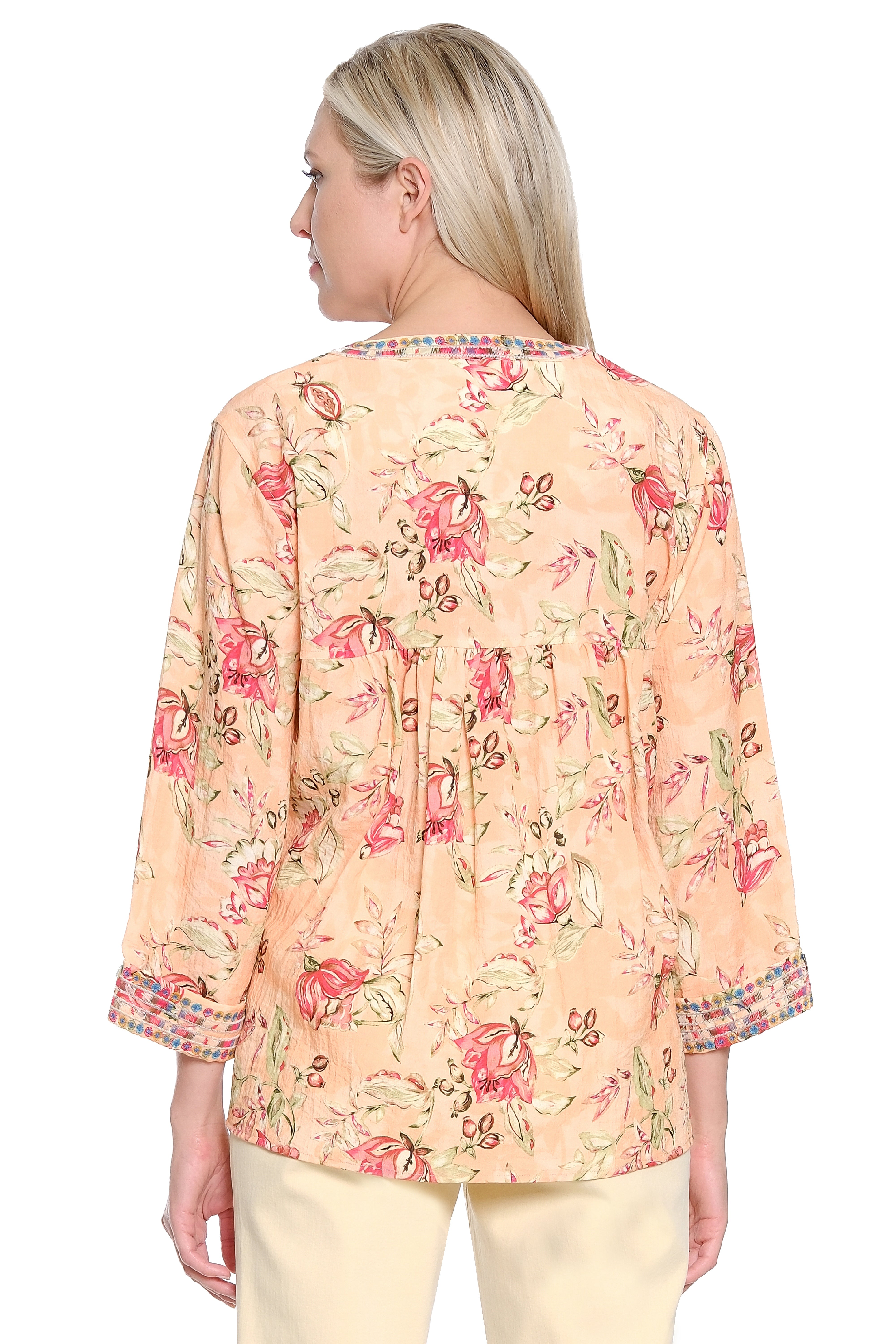 Split Neck Top with 3/4 Sleeves - Multi