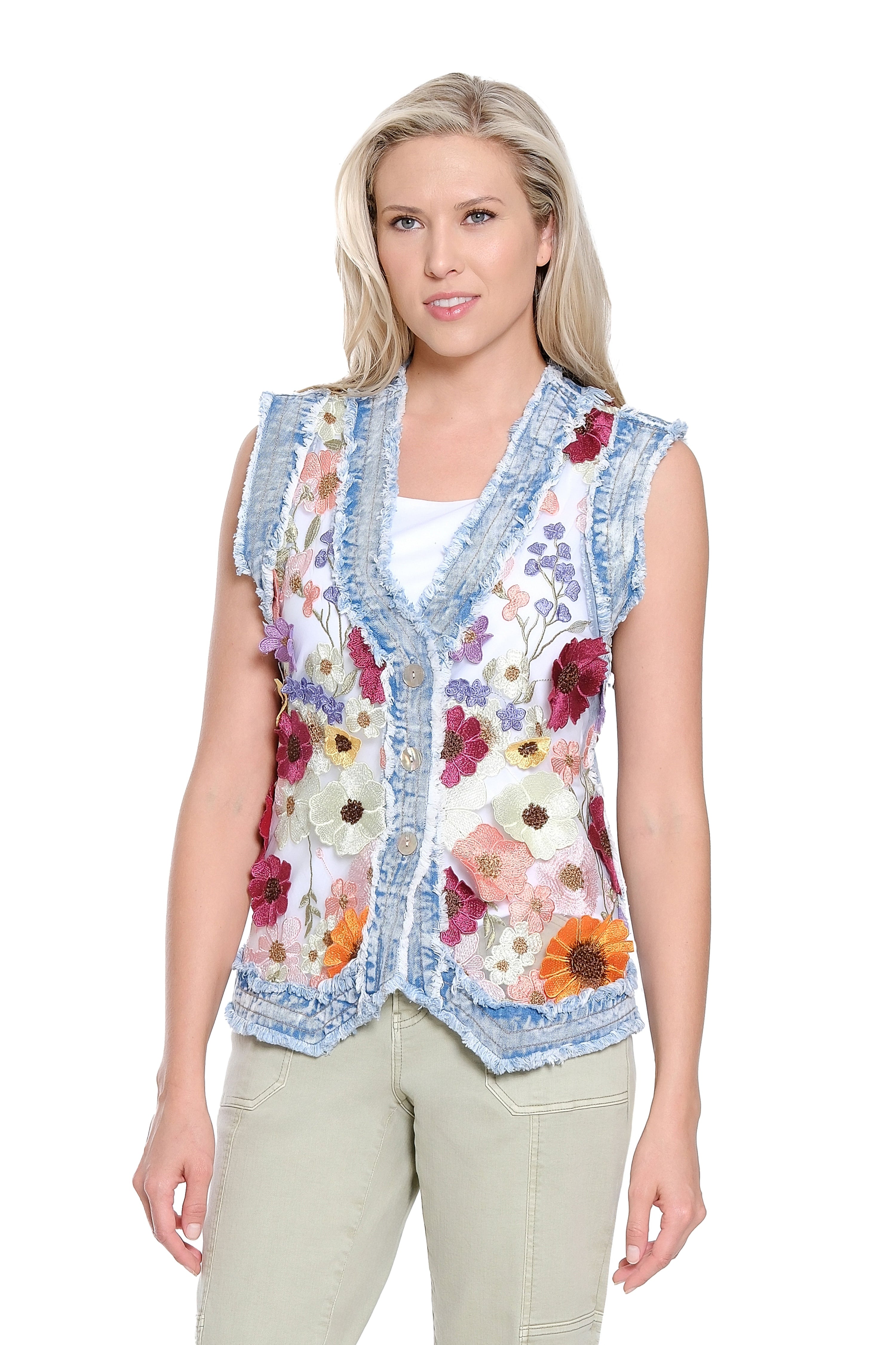 3D Floral Denim Vest – Multi