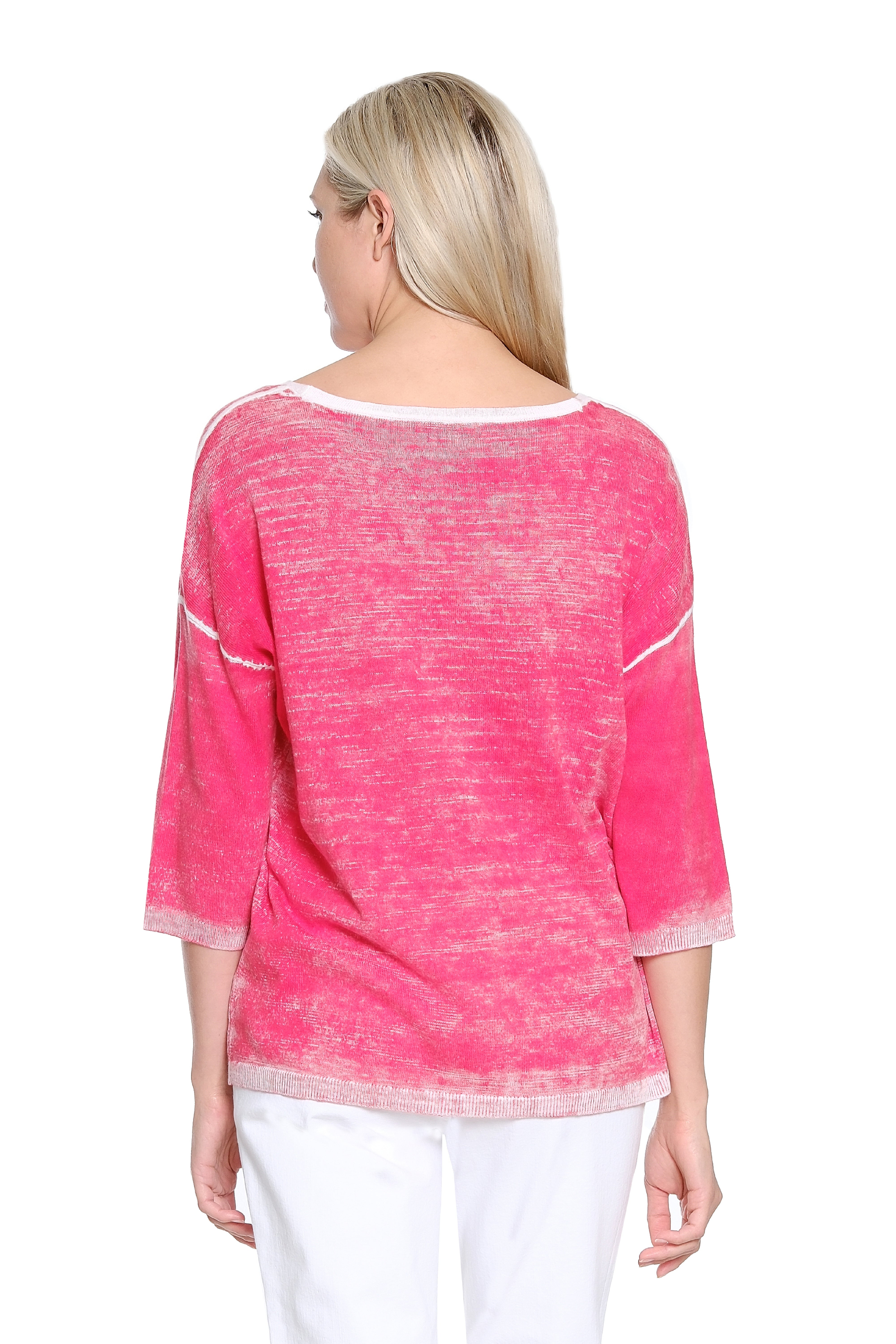Reverse Printed V-Neck Sweater with Front Pocket - Watermelon