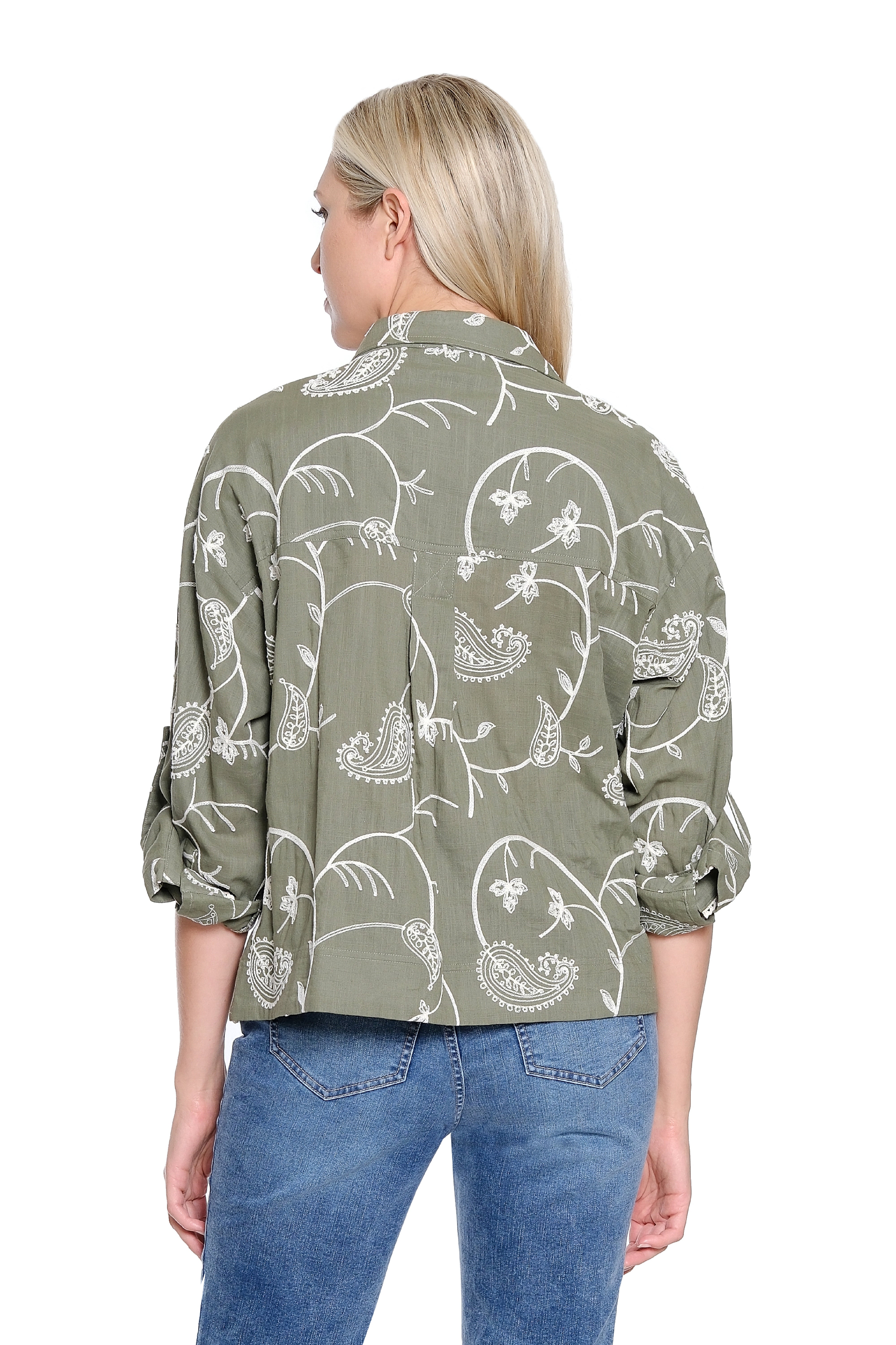 Allover Paisley Embroidered Top - Sage