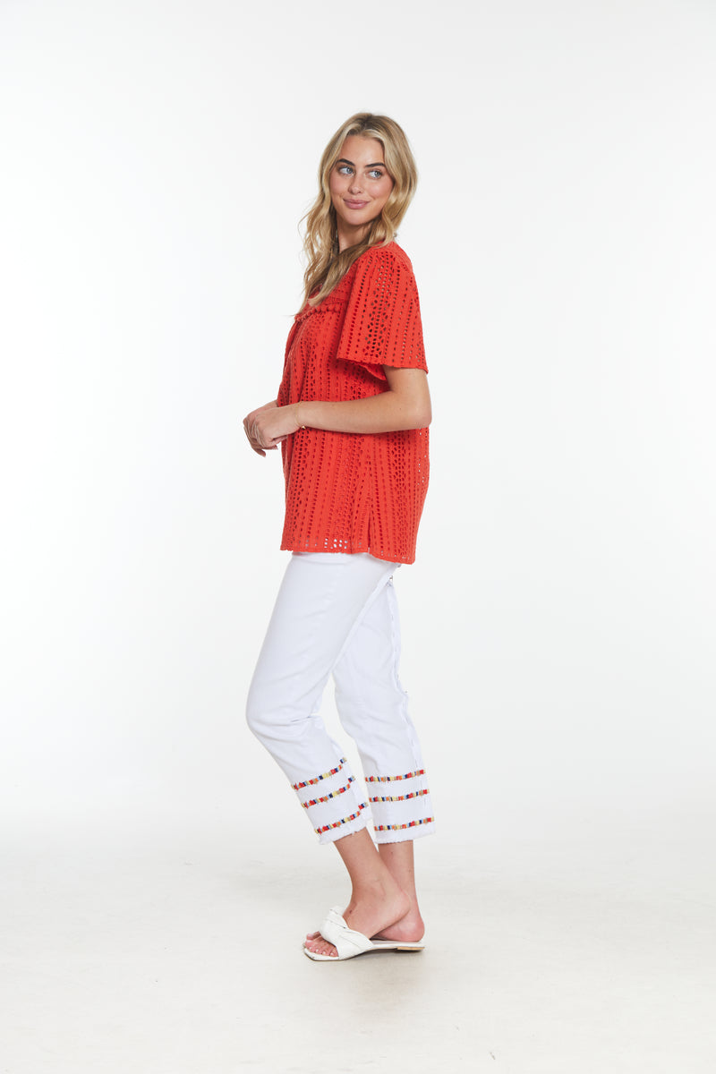 Pull On Crop Jean- White