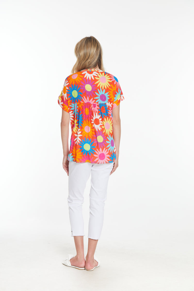 Embroidered Print Top- Multi
