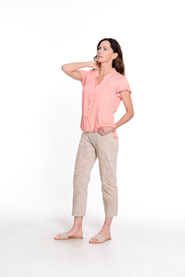 Soutache Embroidered Leg Jean - Sand