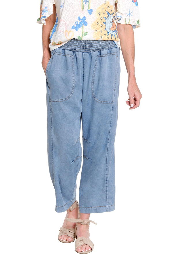 Smocked Waist Pull-On Pant – Medium Indigo