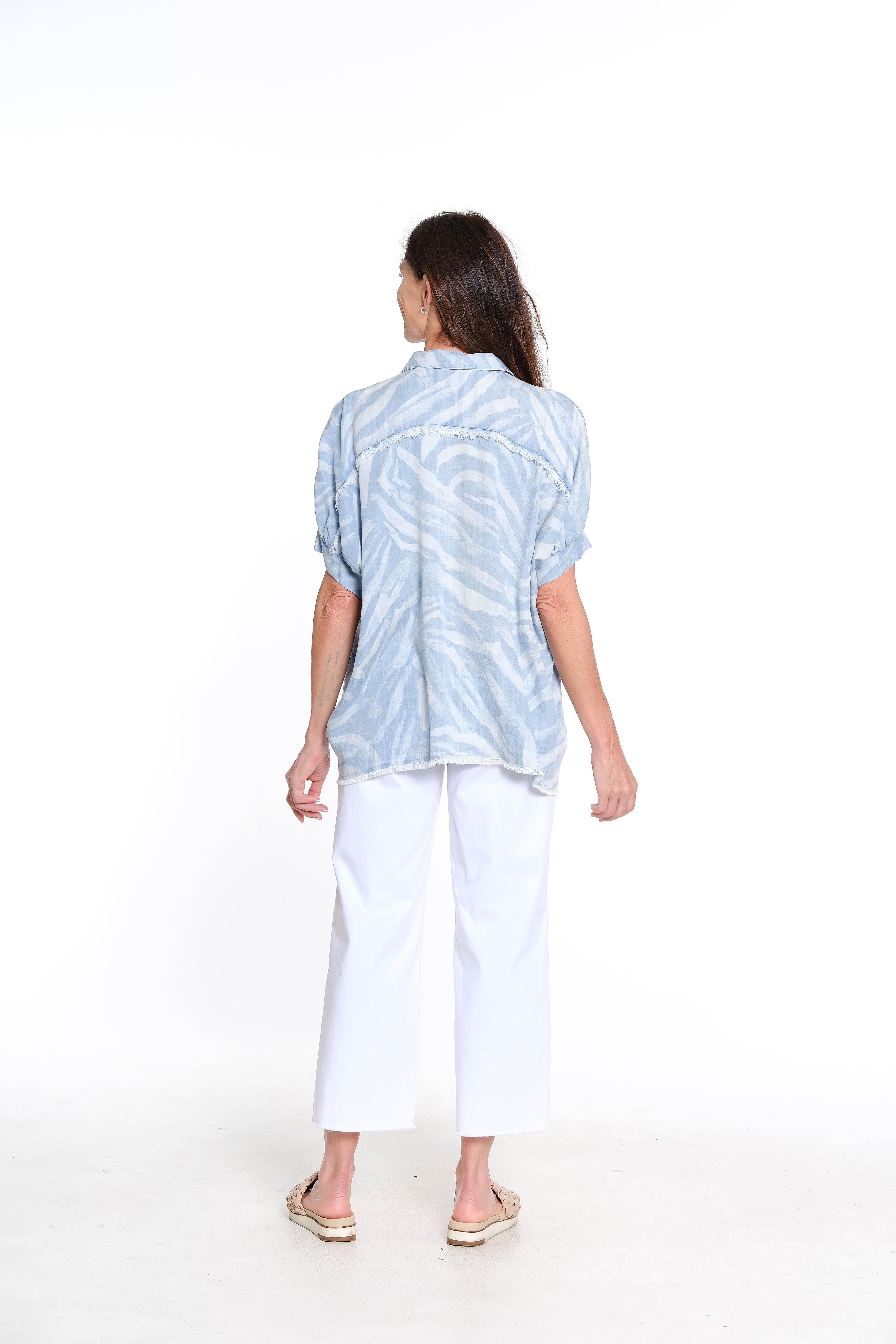 Print Dolman Sleeve Camp Shirt - Chambray