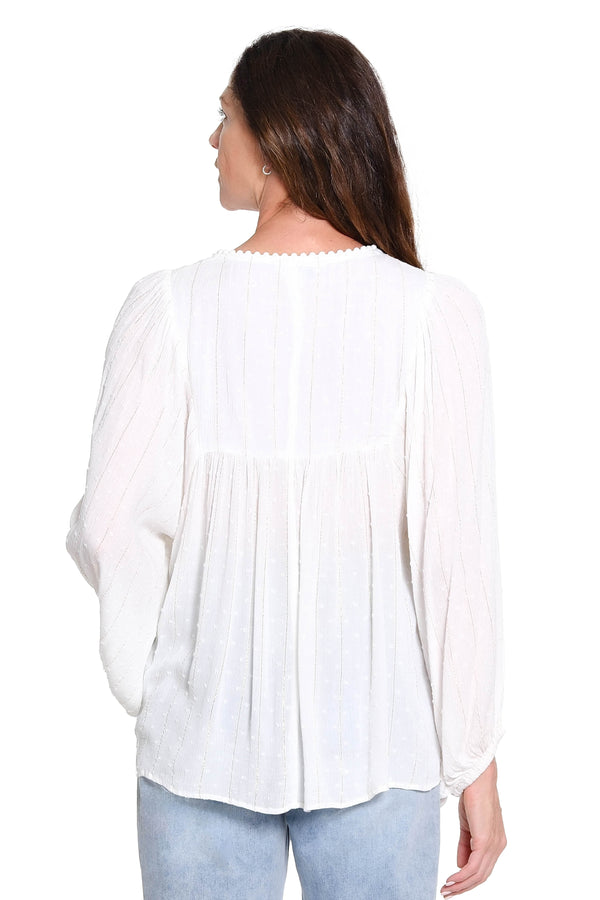 Smocked Front Tie Neck Top - Soft White