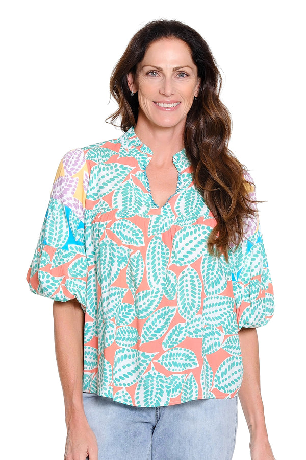 Mixed Print Tiered Sleeve Top - Multi