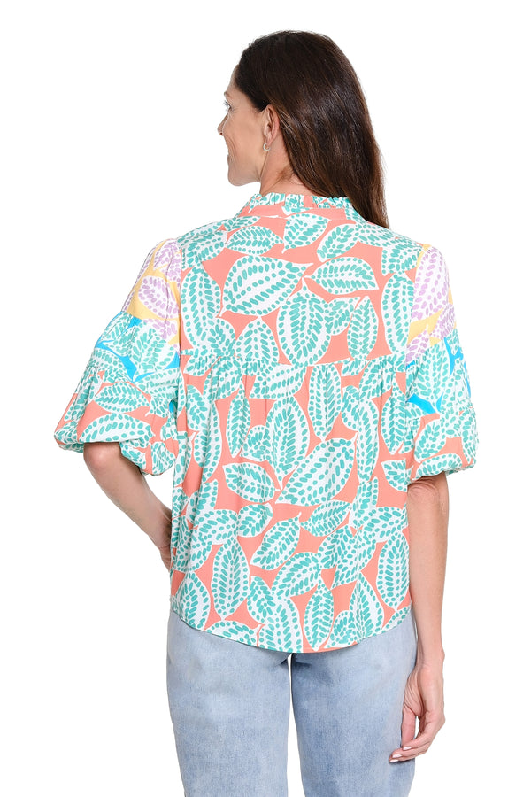Mixed Print Tiered Sleeve Top - Multi
