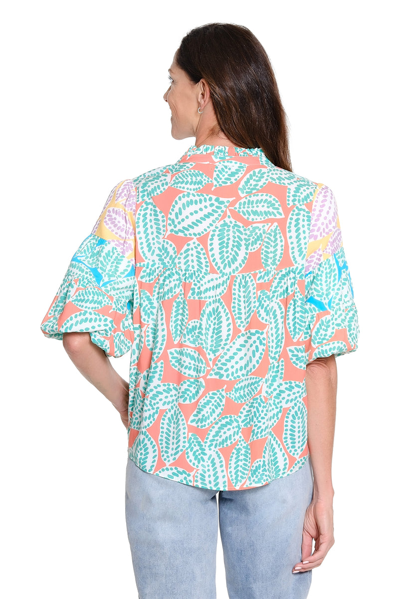 Mixed Print Tiered Sleeve Top - Multi