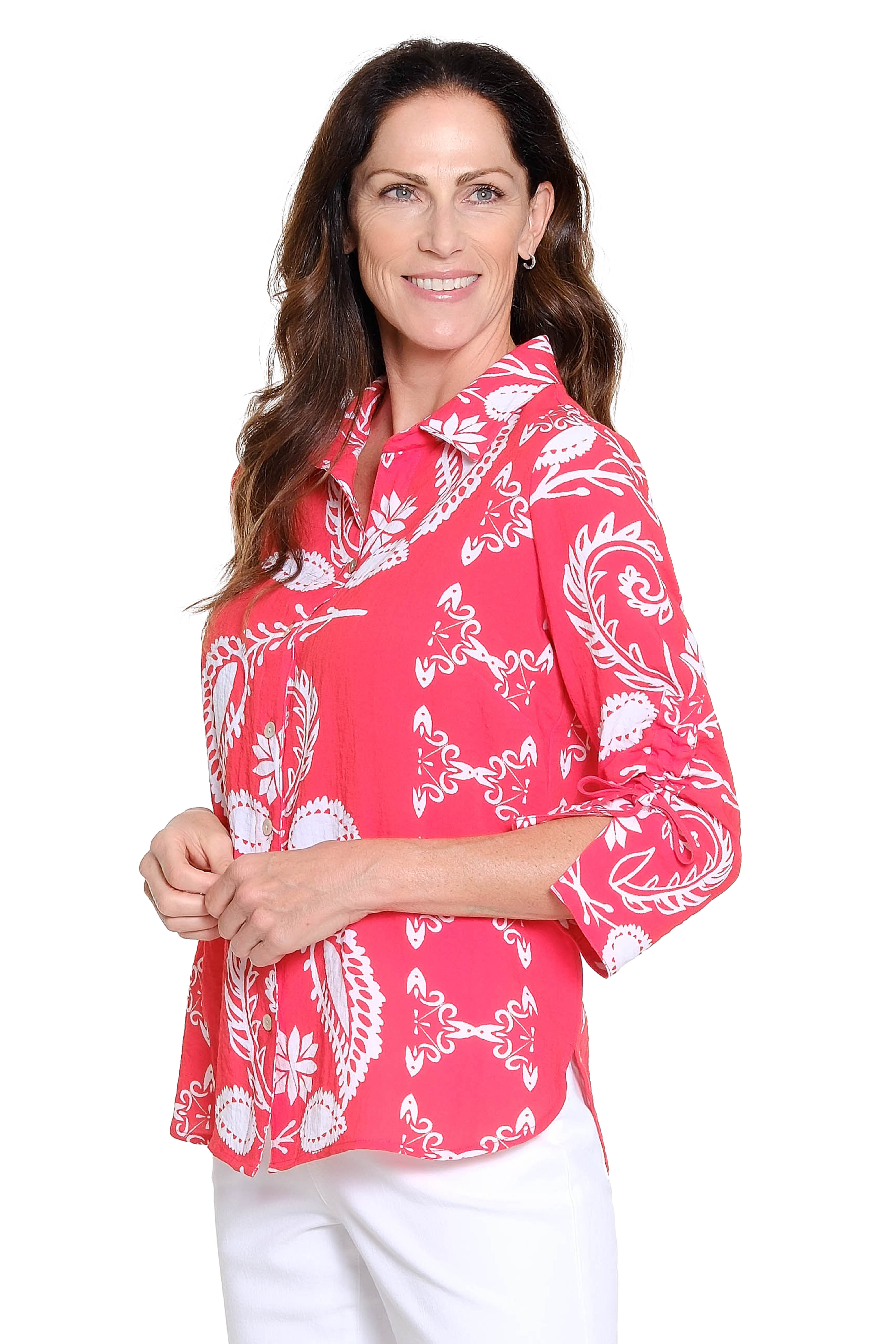 Print Button-Up Shirt - Red