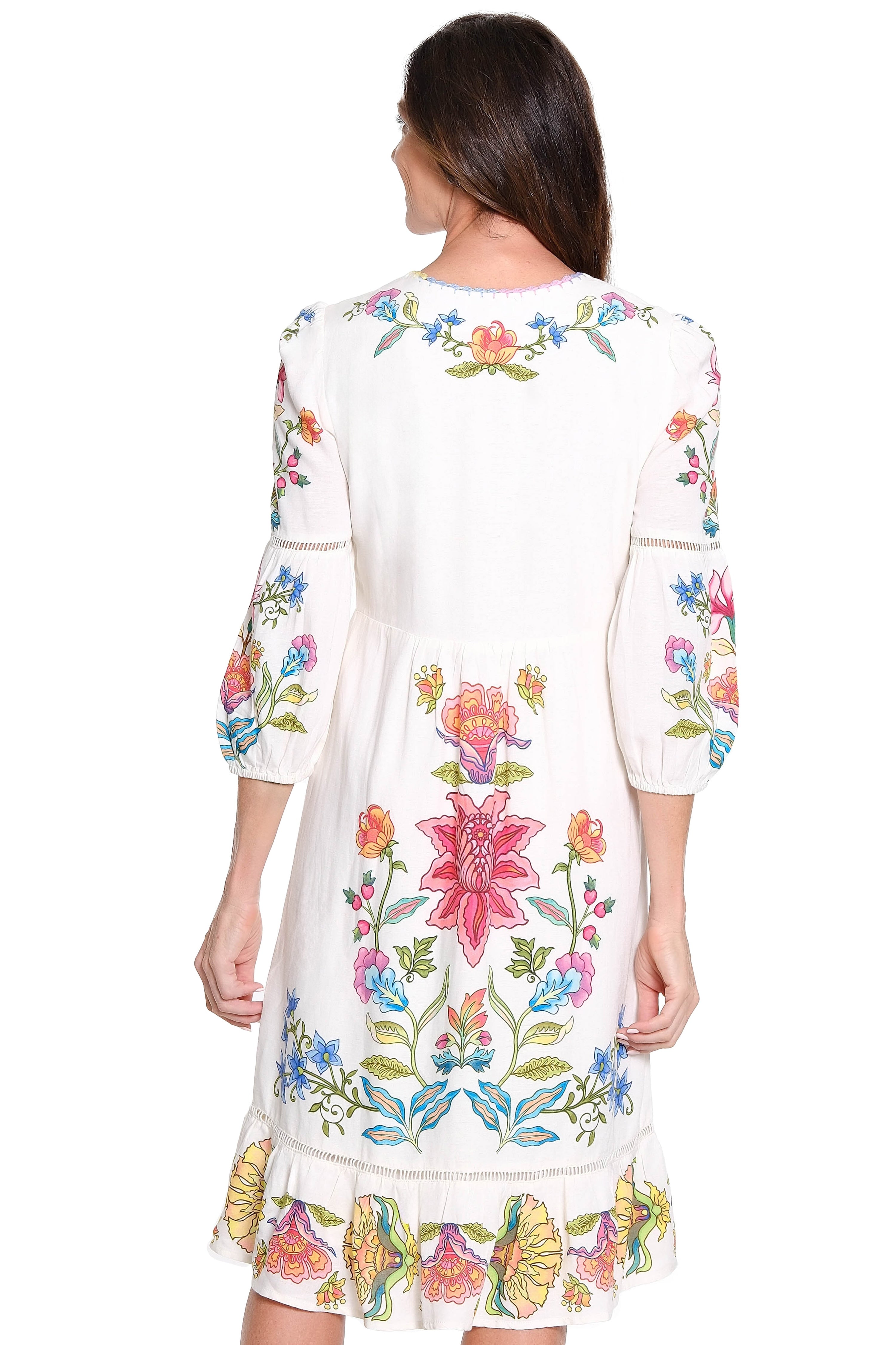 Placement Embroidered Floral Print Dress - Multi