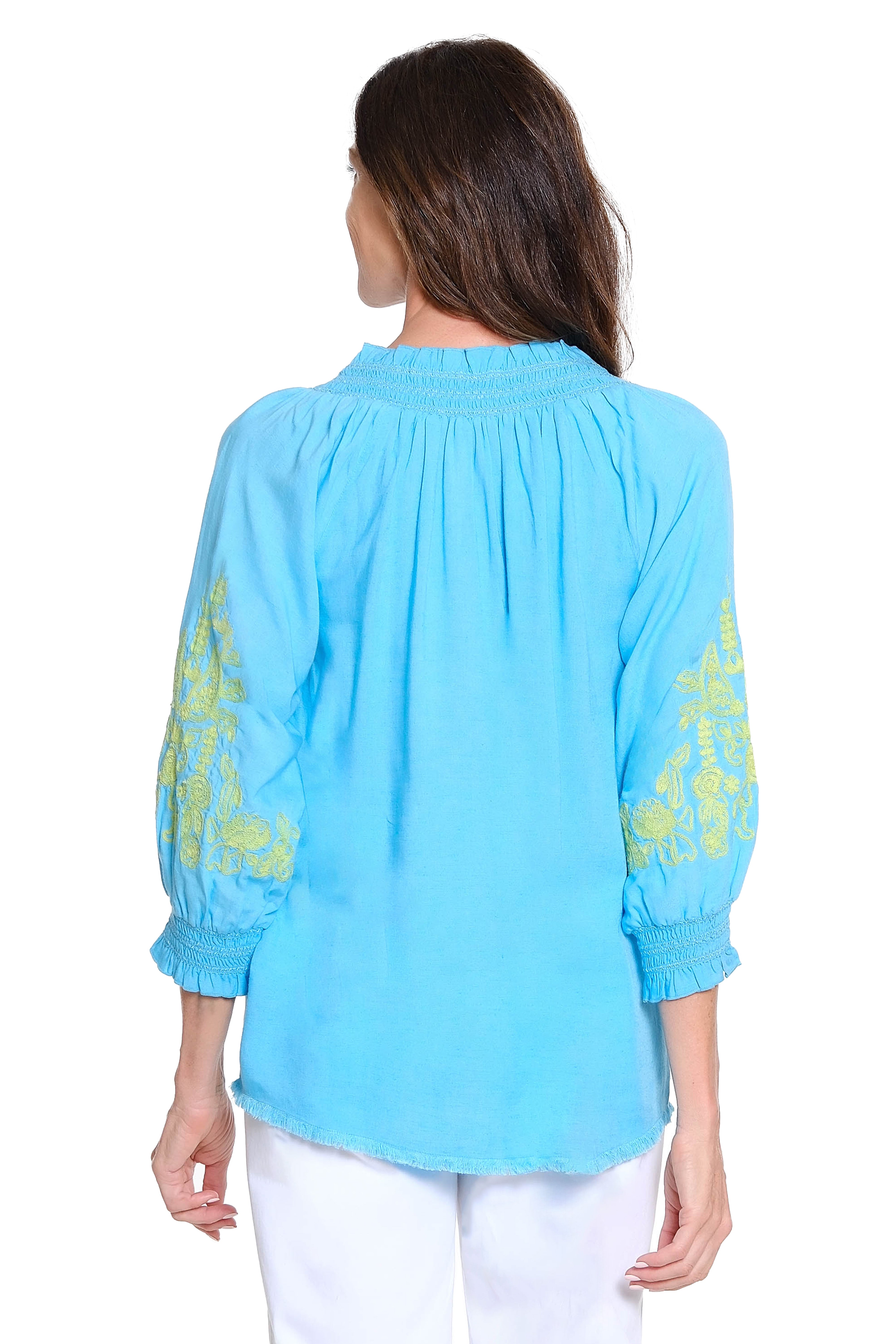 Peasant Top with Embroidery – Turquoise