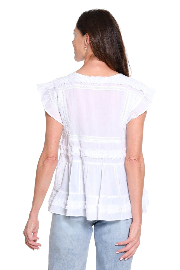 Mixed Patchwork Tiered Top – White