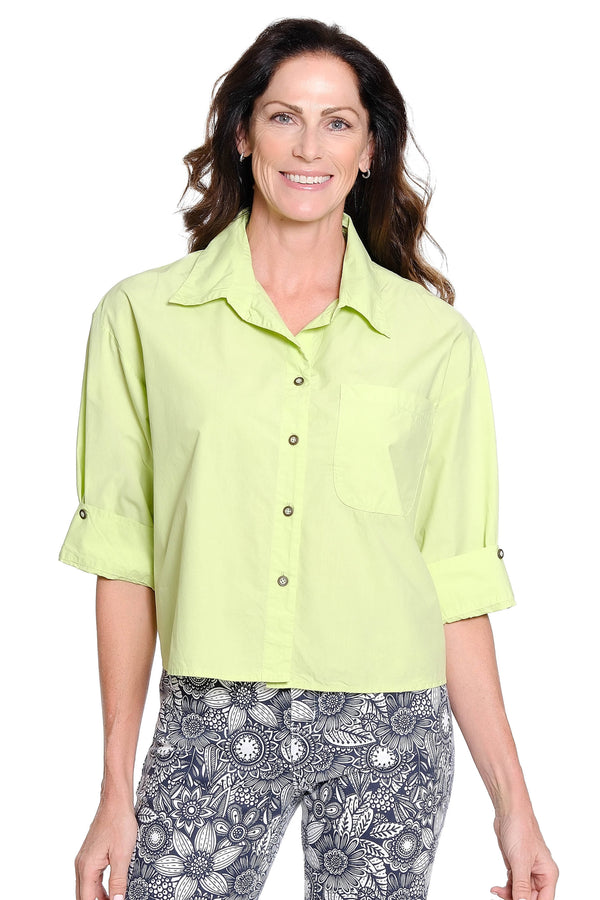 3/4 Sleeve Button-Up Poplin Shirt – Soft Lime