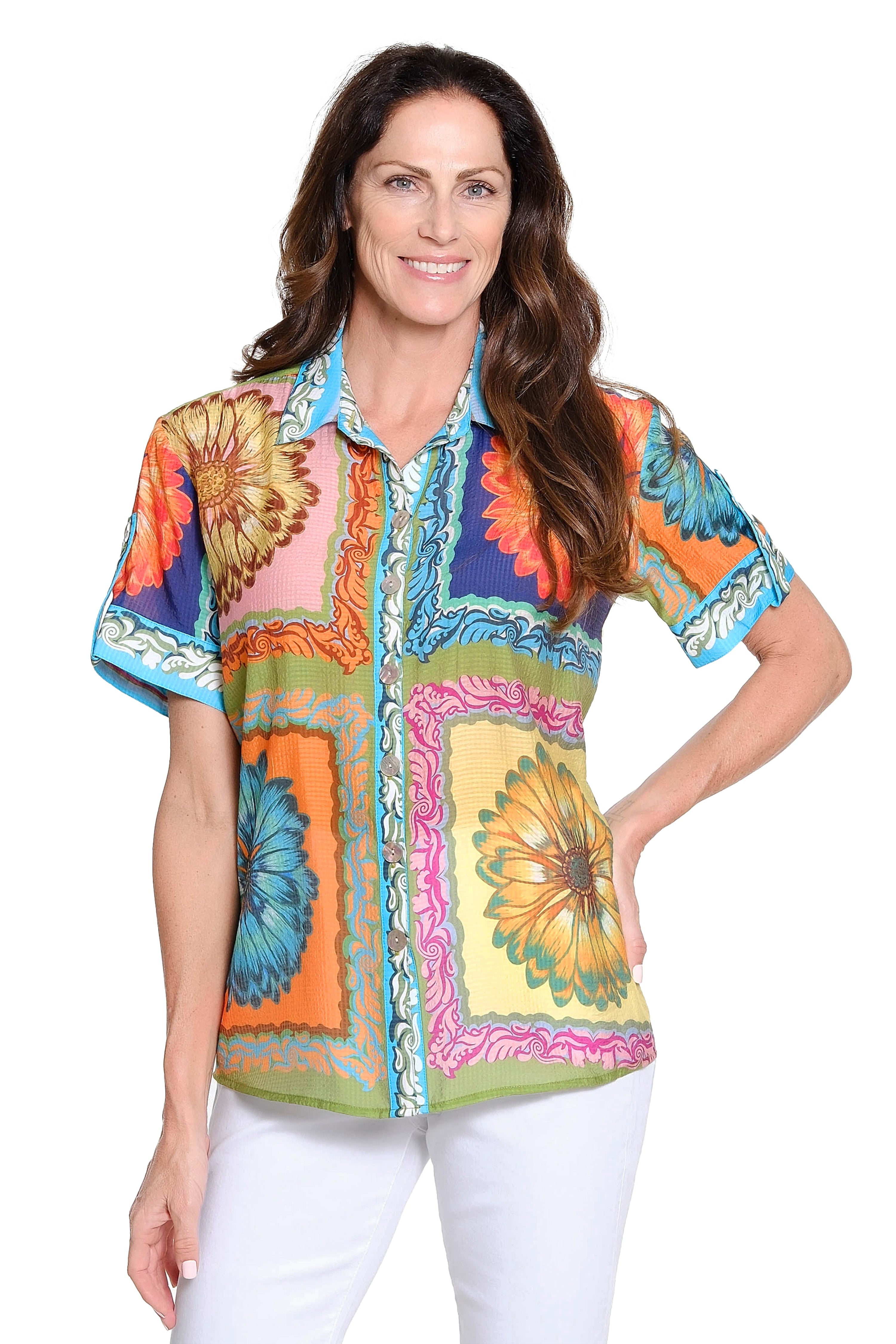 Print Short Sleeve Button-Up - Multi