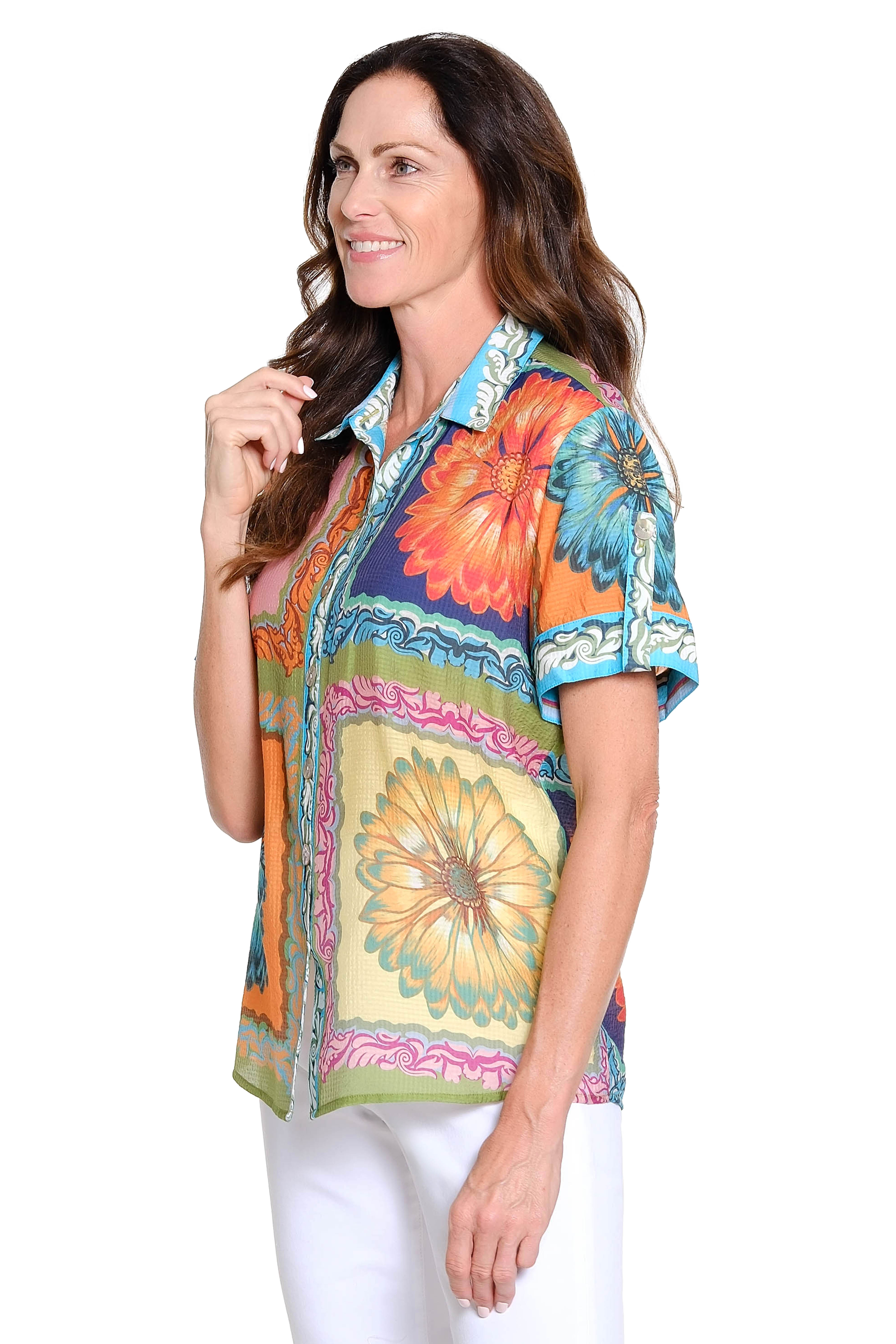 Print Short Sleeve Button-Up - Multi