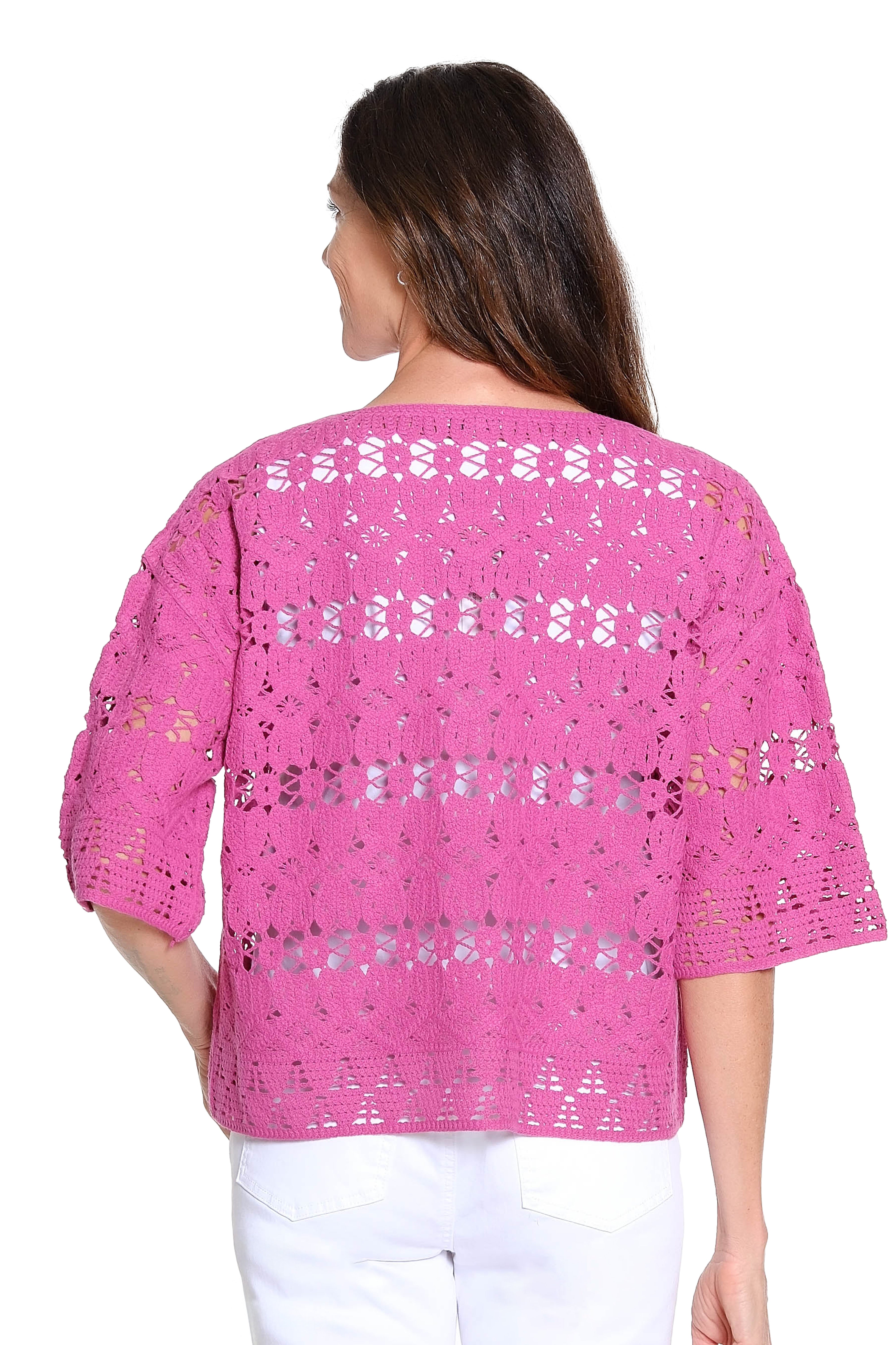 Machine Crochet Popover Top – Magenta