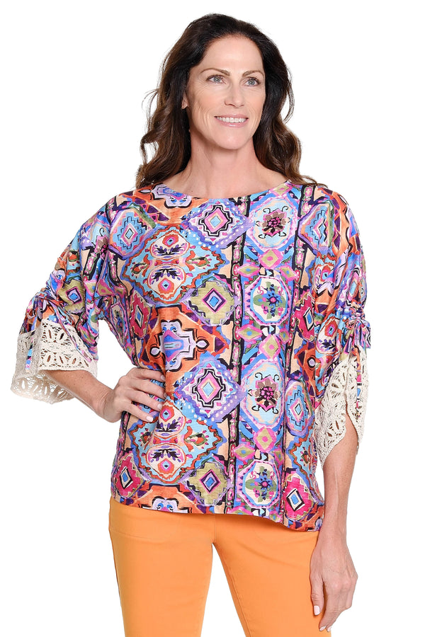 Boxy Top with Crochet Cuffs – Multi