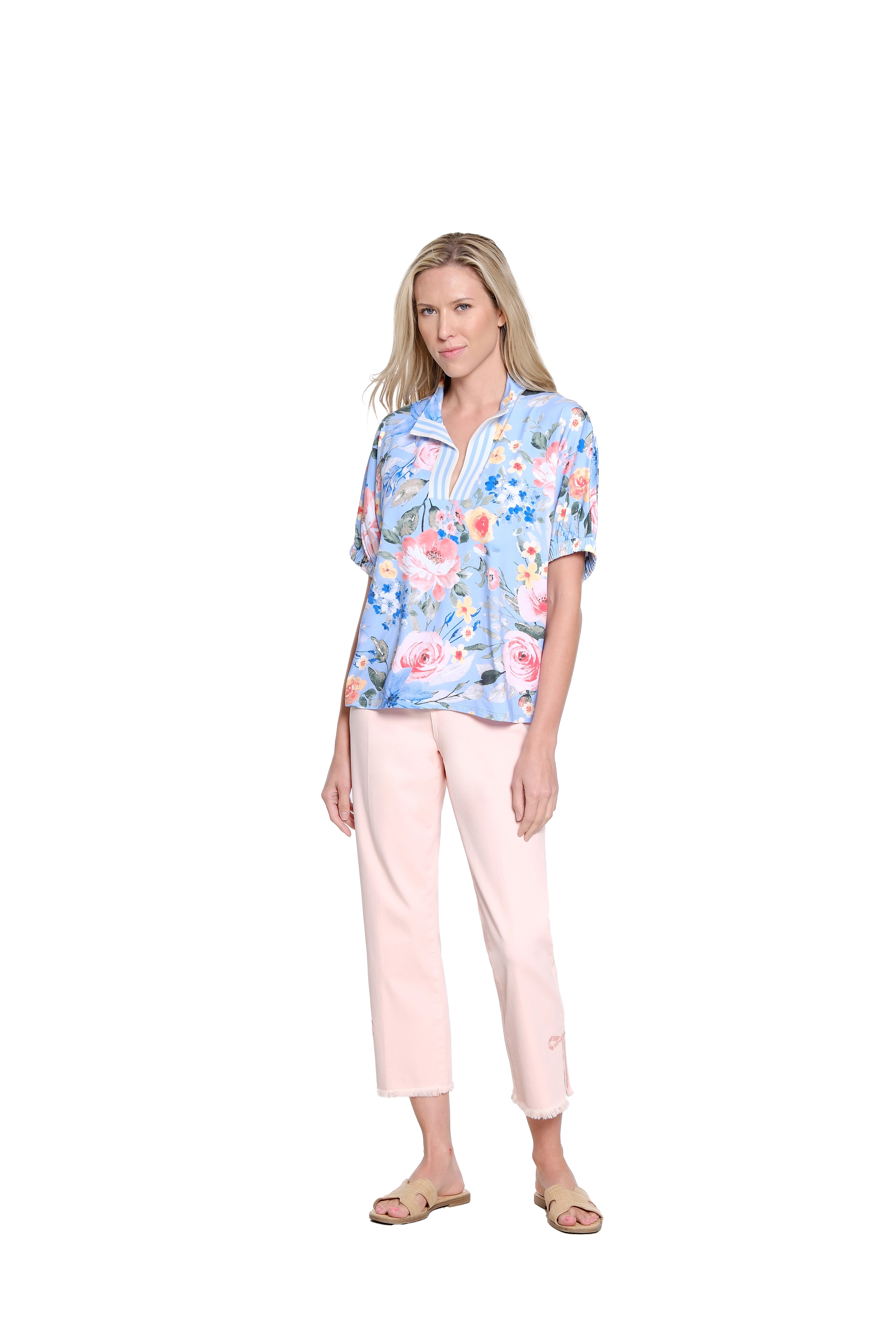 High Rise Crop Pant with Bow Details - Coral Pink