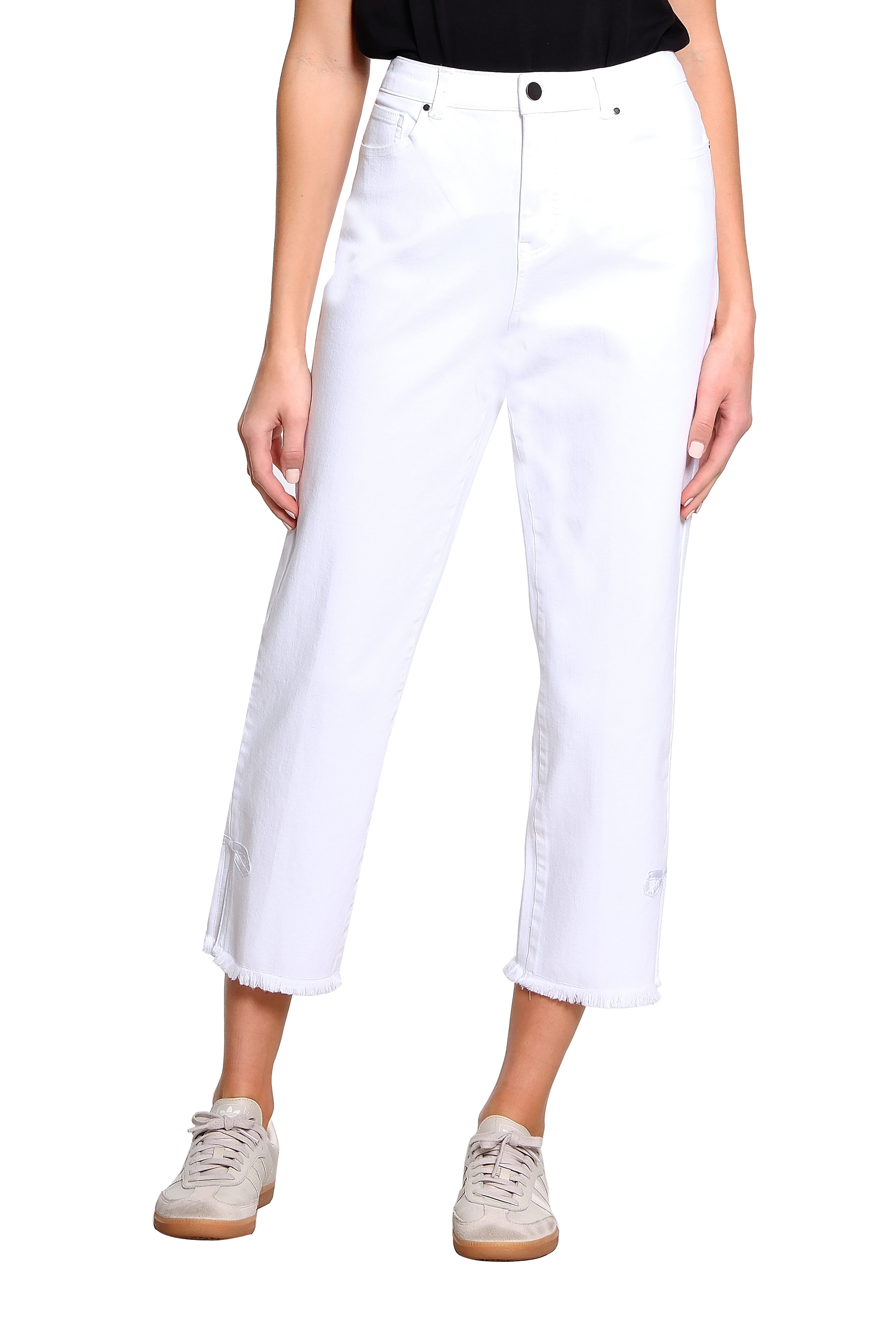 High Rise Crop Pant with Bow Details - White