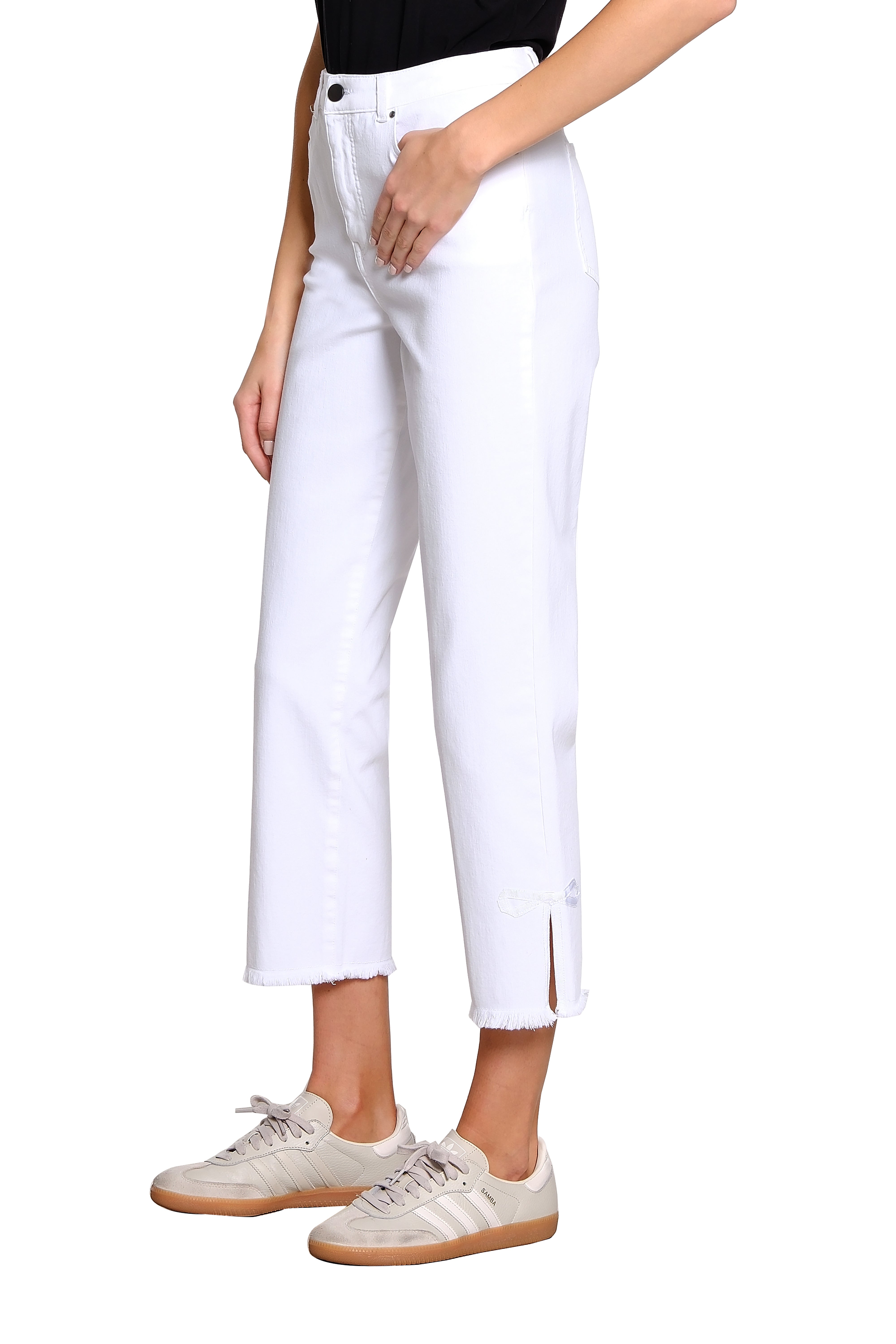 High Rise Crop Pant with Bow Details - White