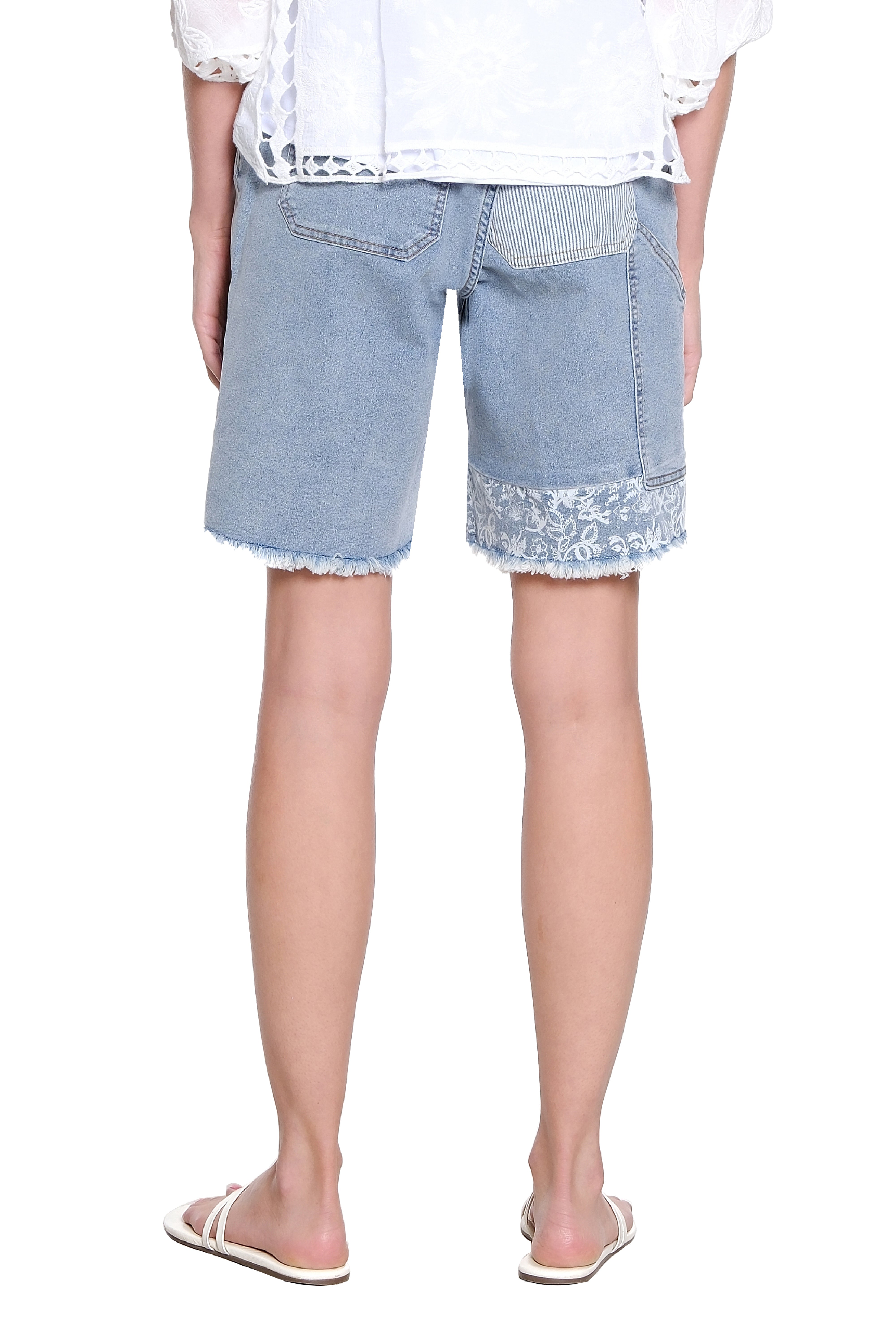 Fly Front Patch Pocket Shorts - Light Indigo