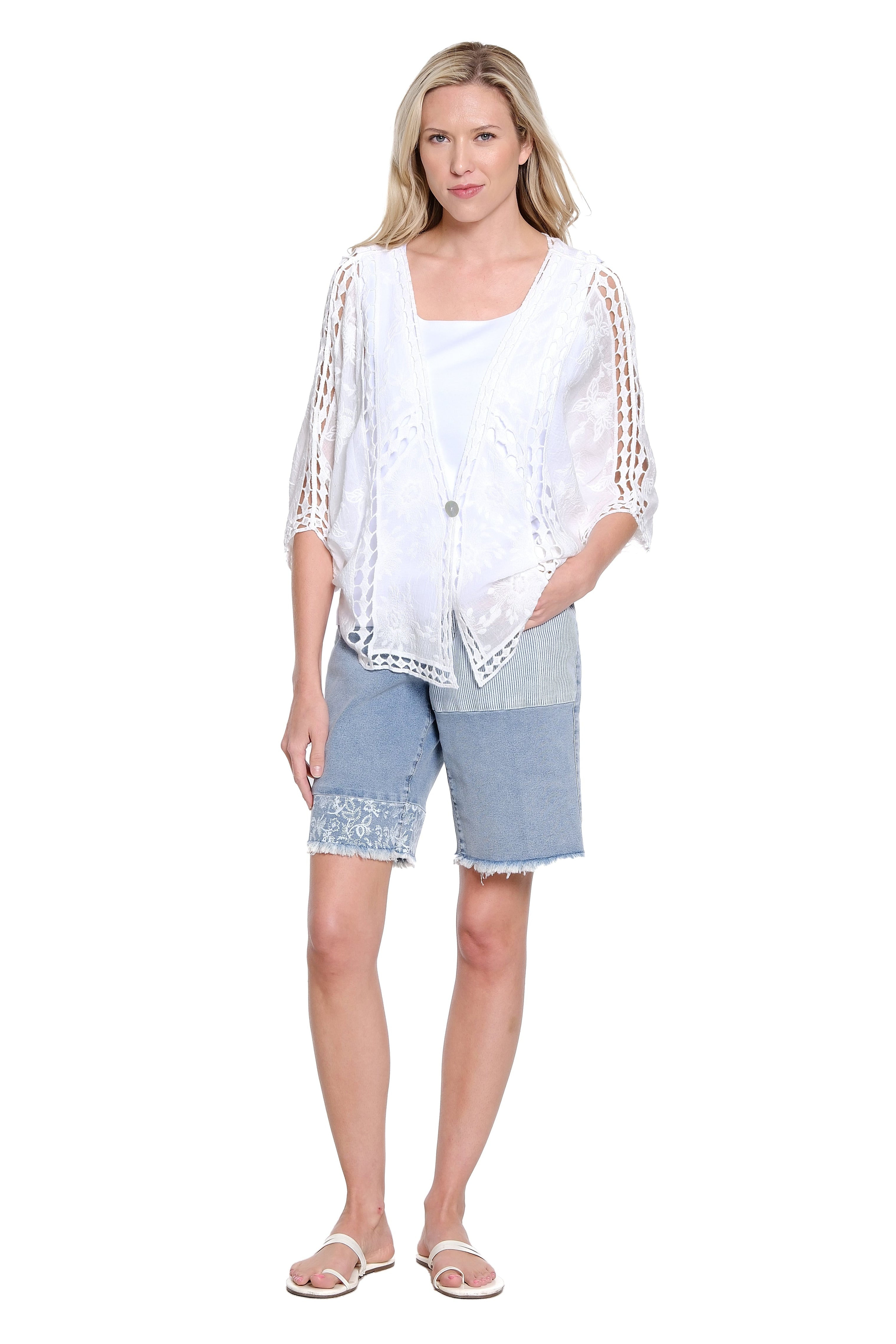 Fly Front Patch Pocket Shorts - Light Indigo