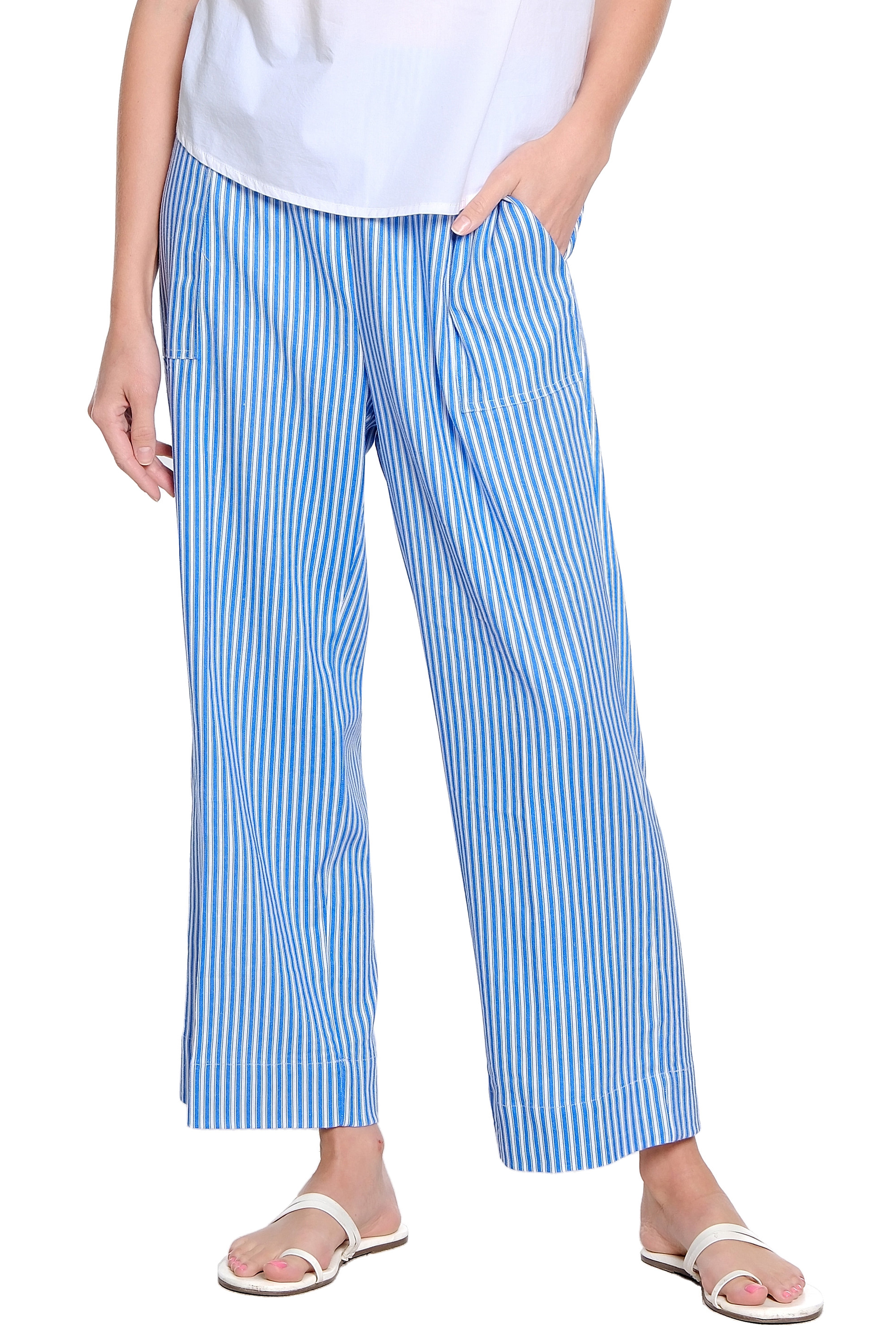 Stripe Wide Leg Pull-On Pant - Blue Stripe