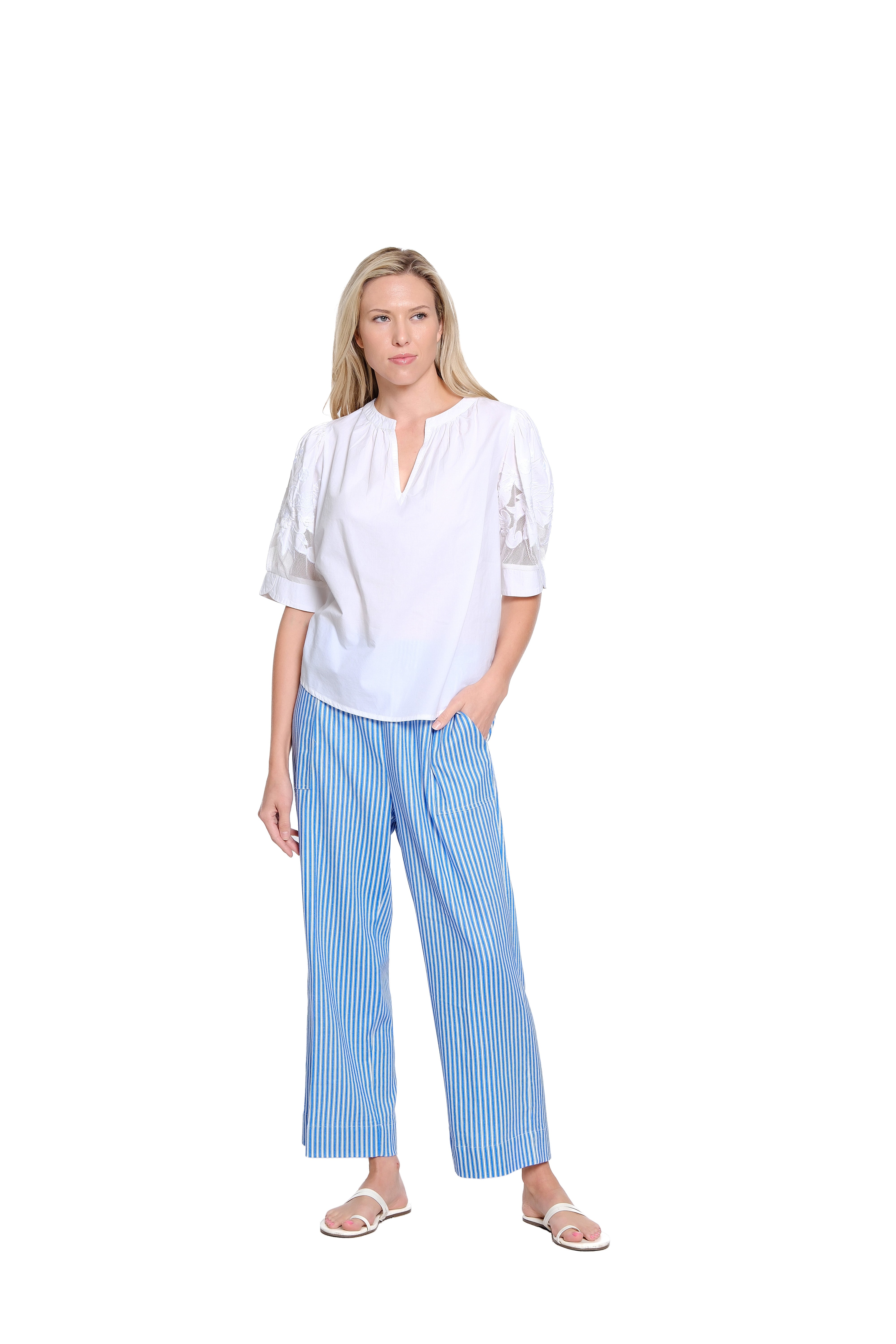 Stripe Wide Leg Pull-On Pant - Blue Stripe