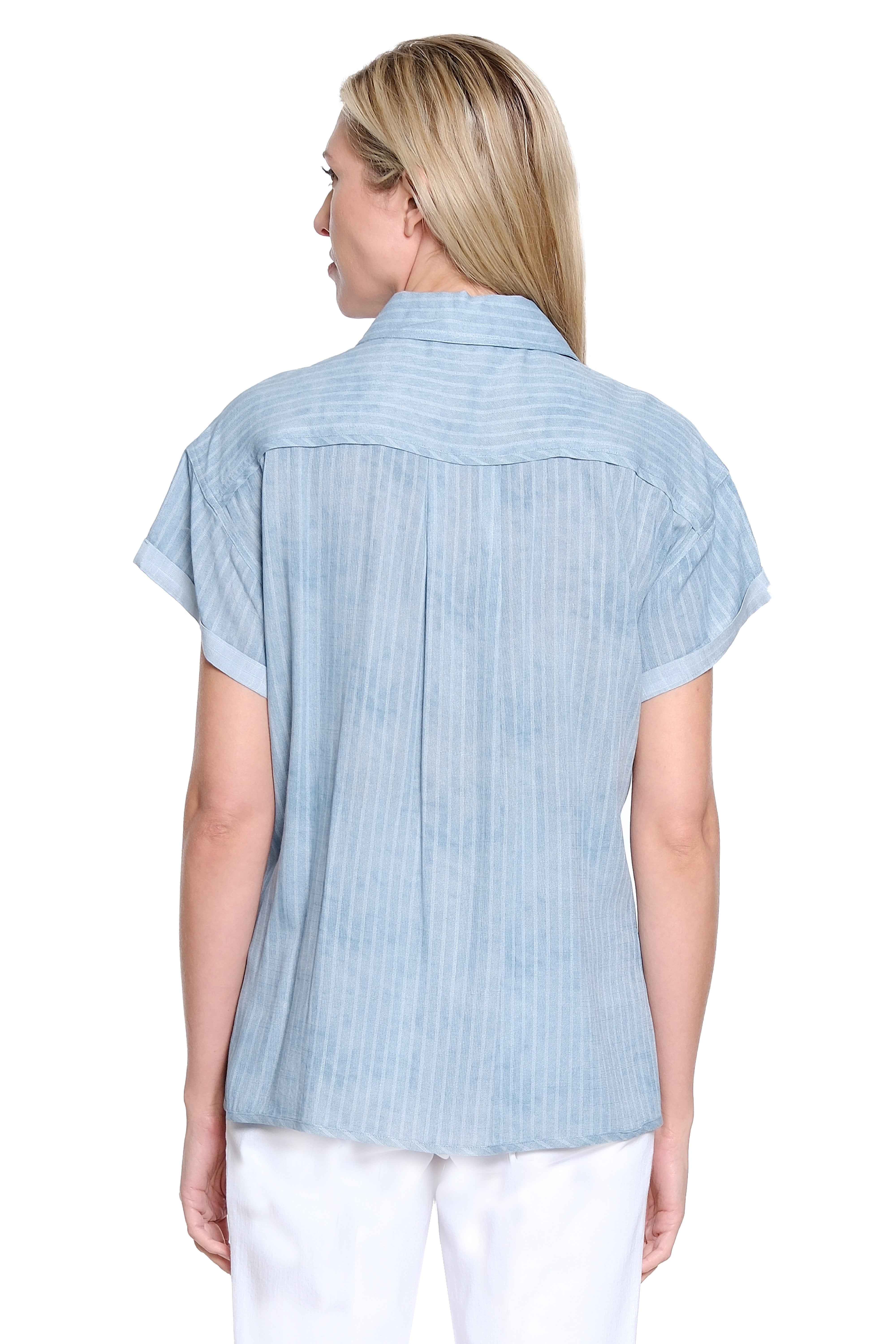 Stripe Button Up Shirt - Soft Aqua