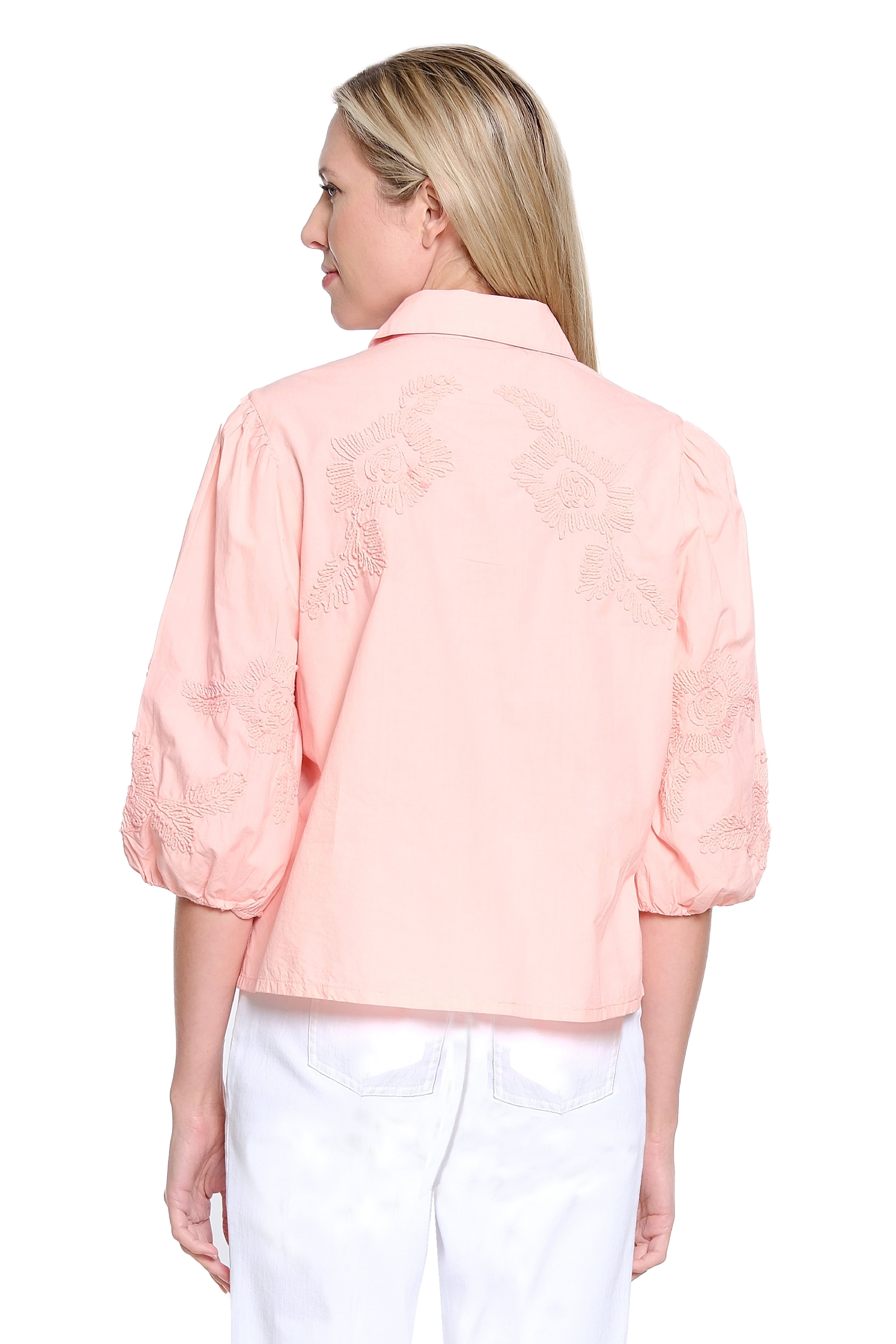 Cord-Embroidered Top - Coral Pink