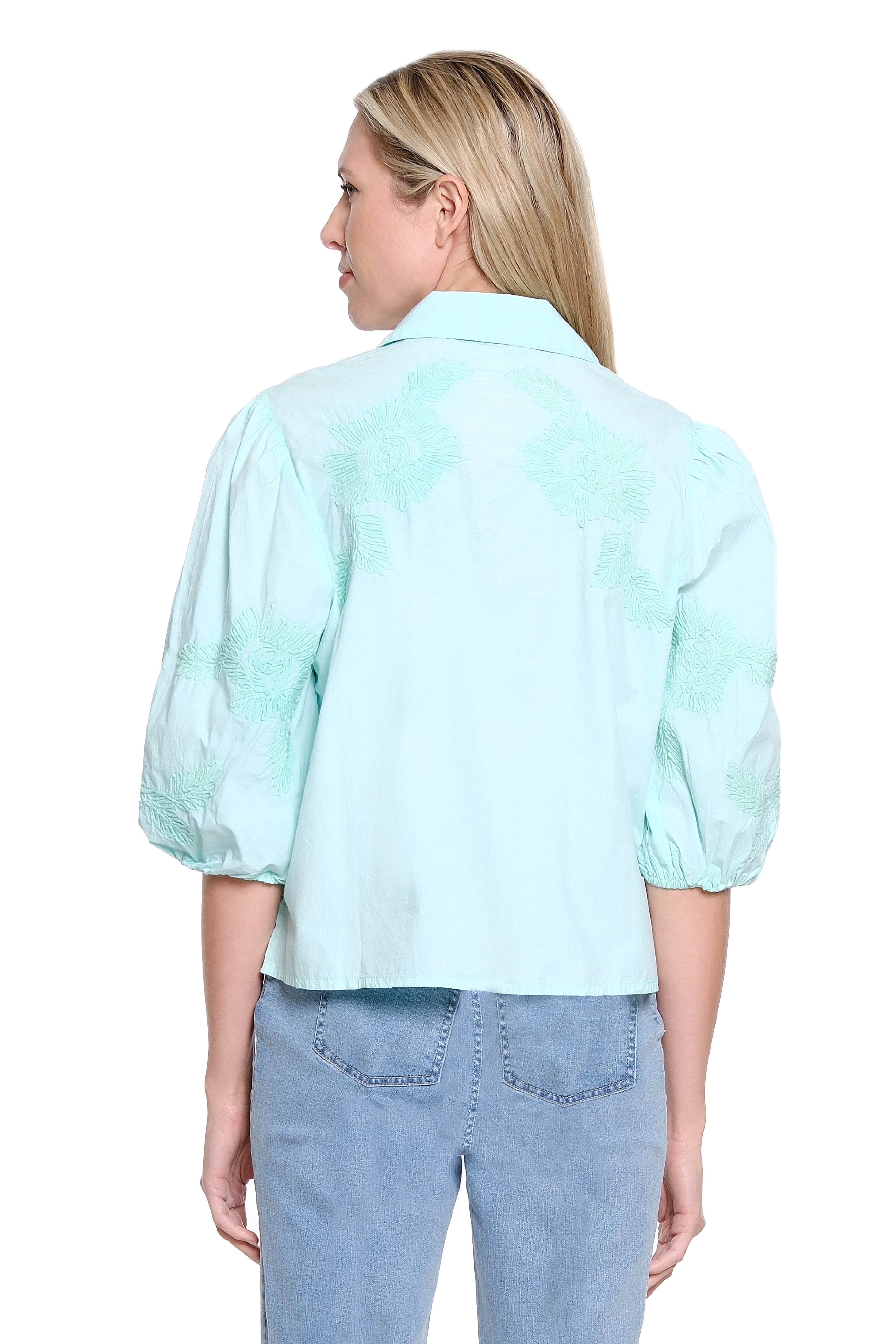 Cord-Embroidered Top - Light Green