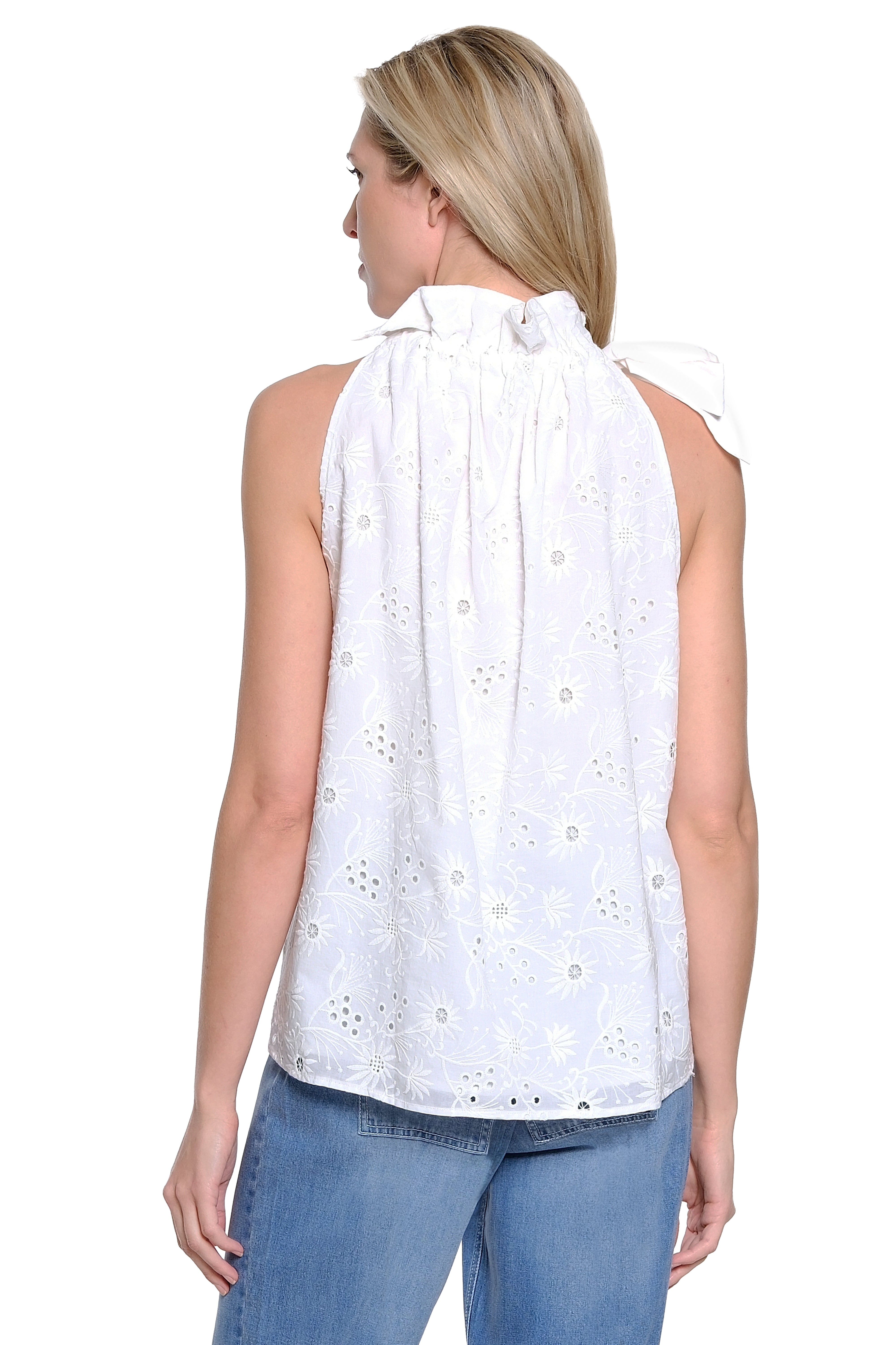 Tie Neck Sleeveless Top - White
