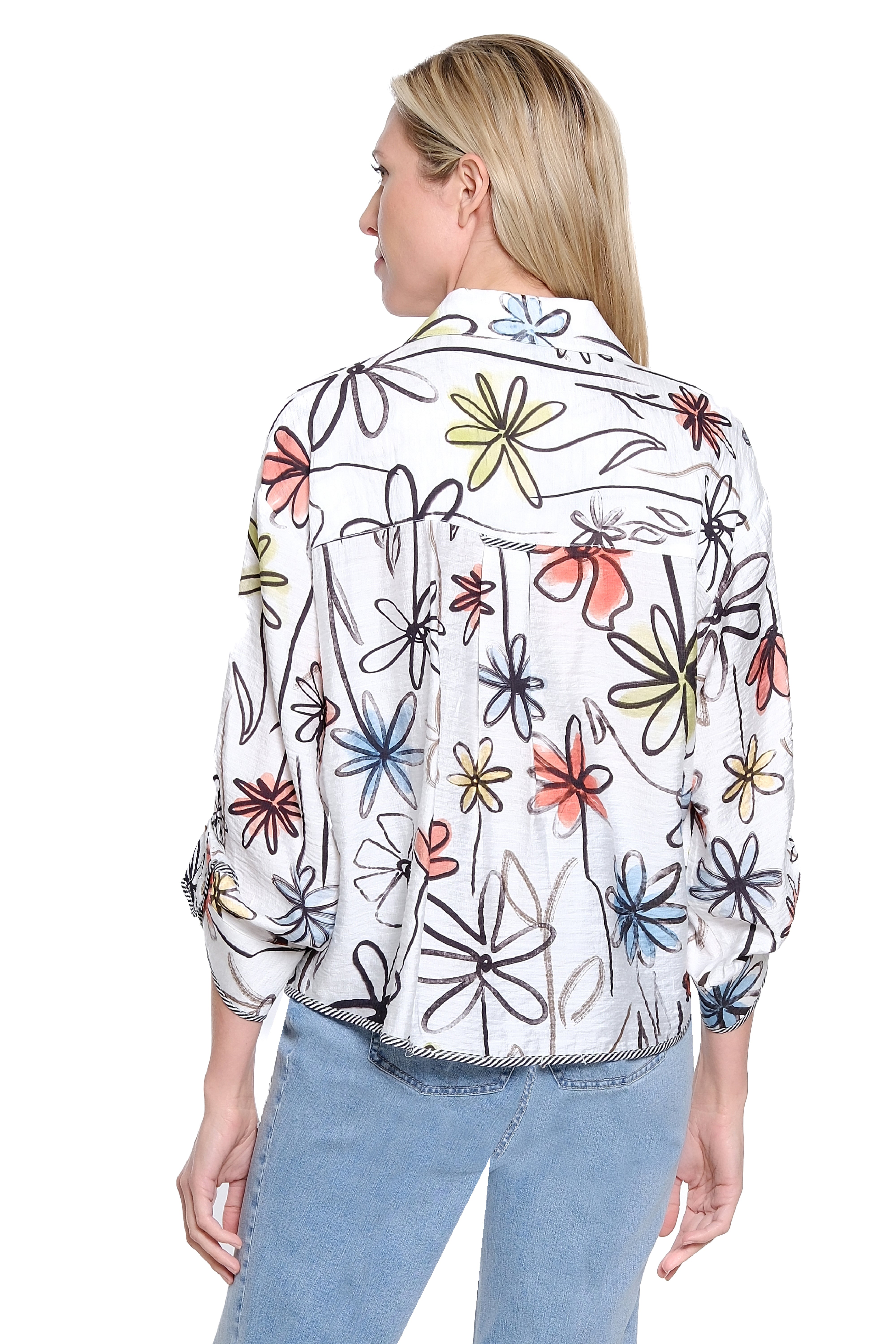 Print Camp Shirt Stripe Trim - Multi