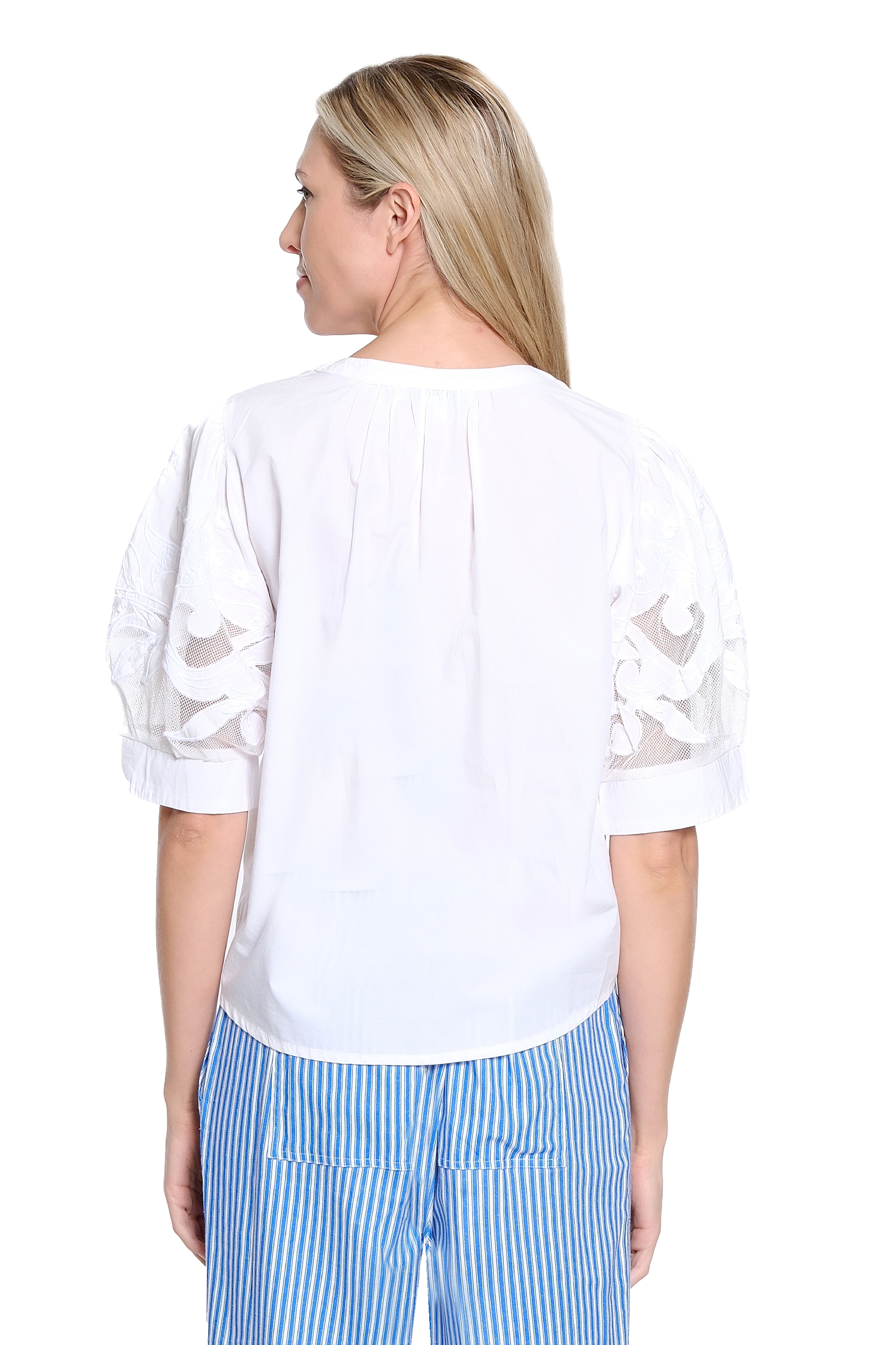 Split-Neck Popover Top - White