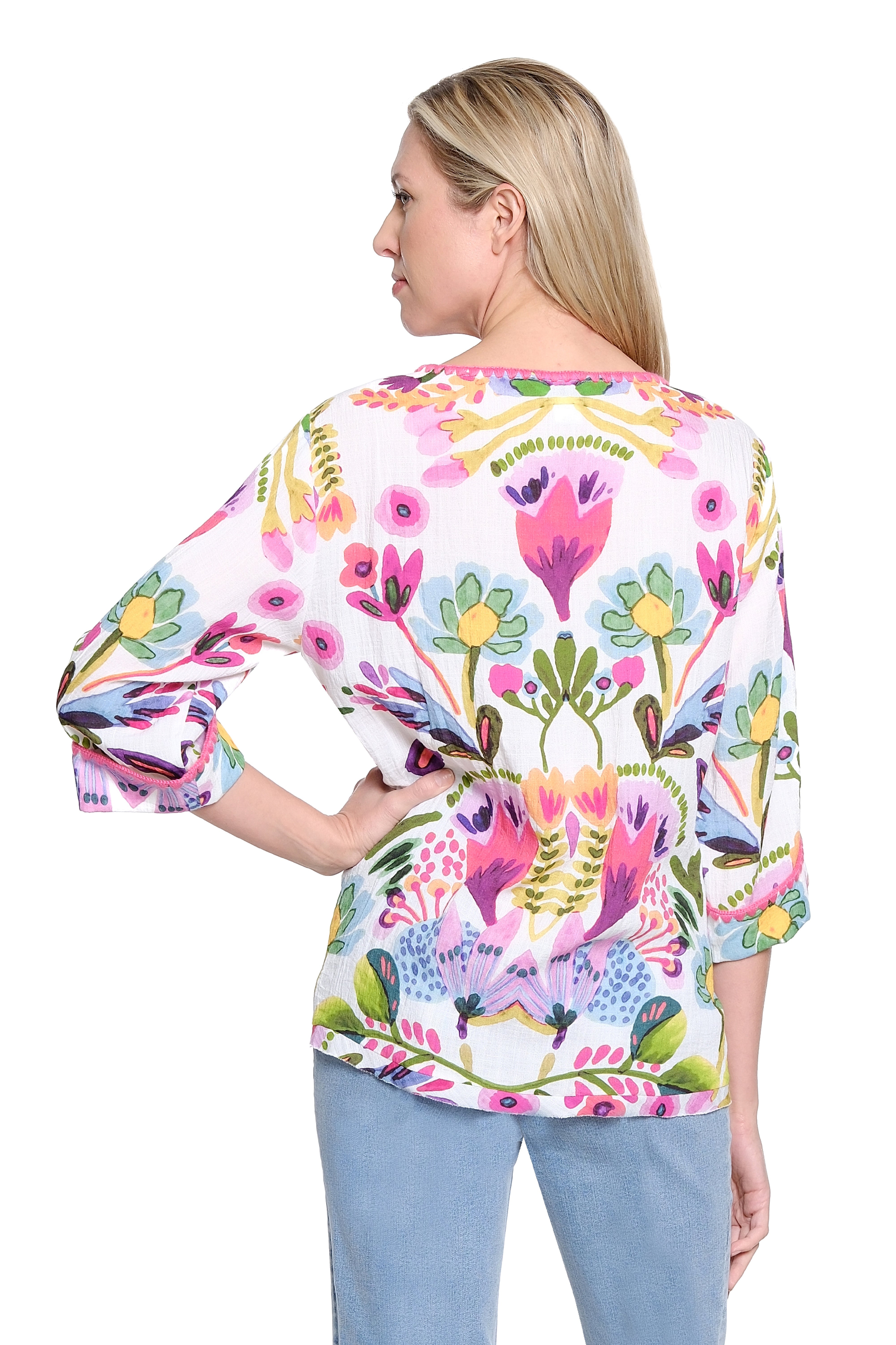 Boat-Neck 3/4 Sleeve Top - Multi