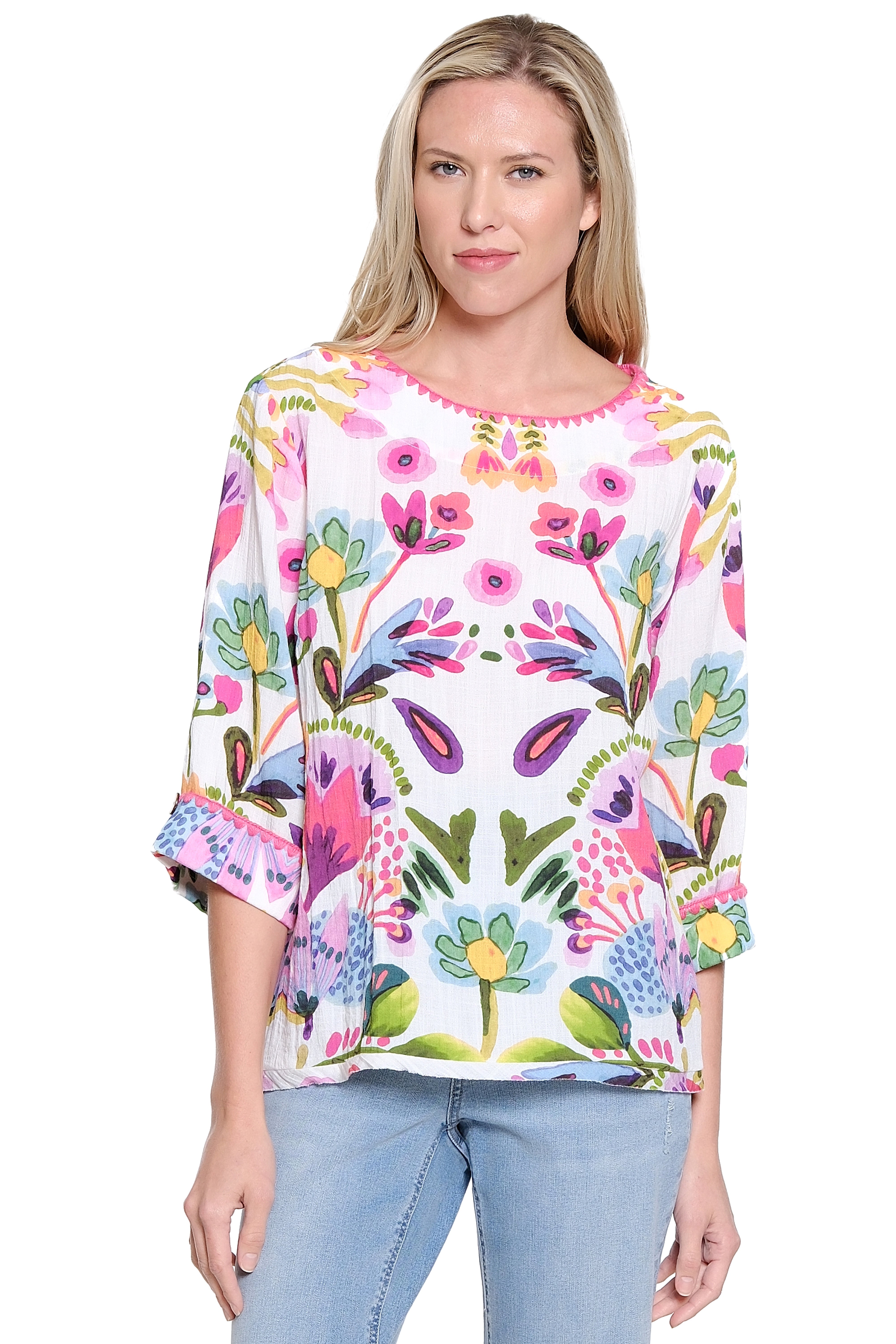 Boat-Neck 3/4 Sleeve Top - Multi