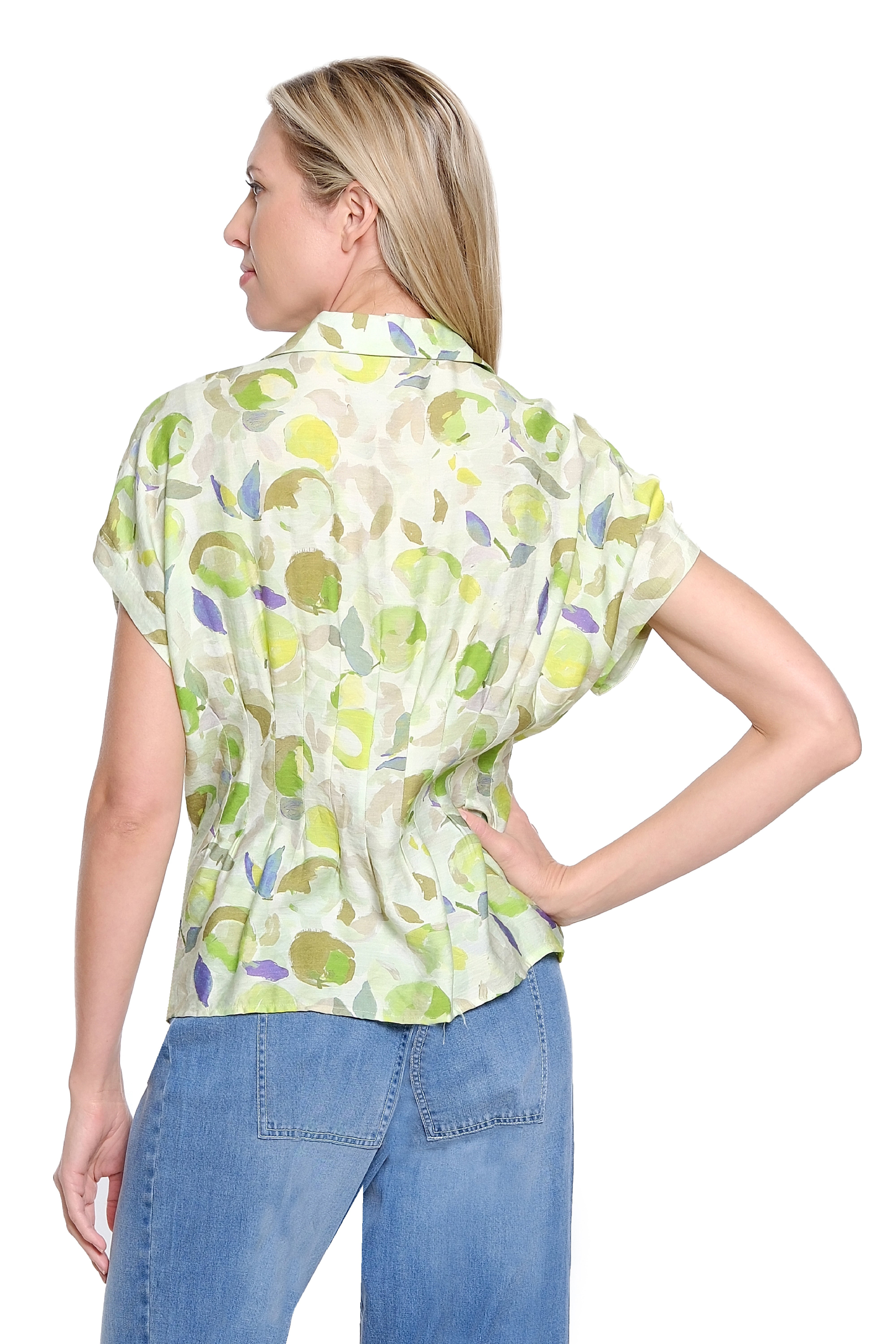Printed Tucked-Waist Campshirt – Green Floral