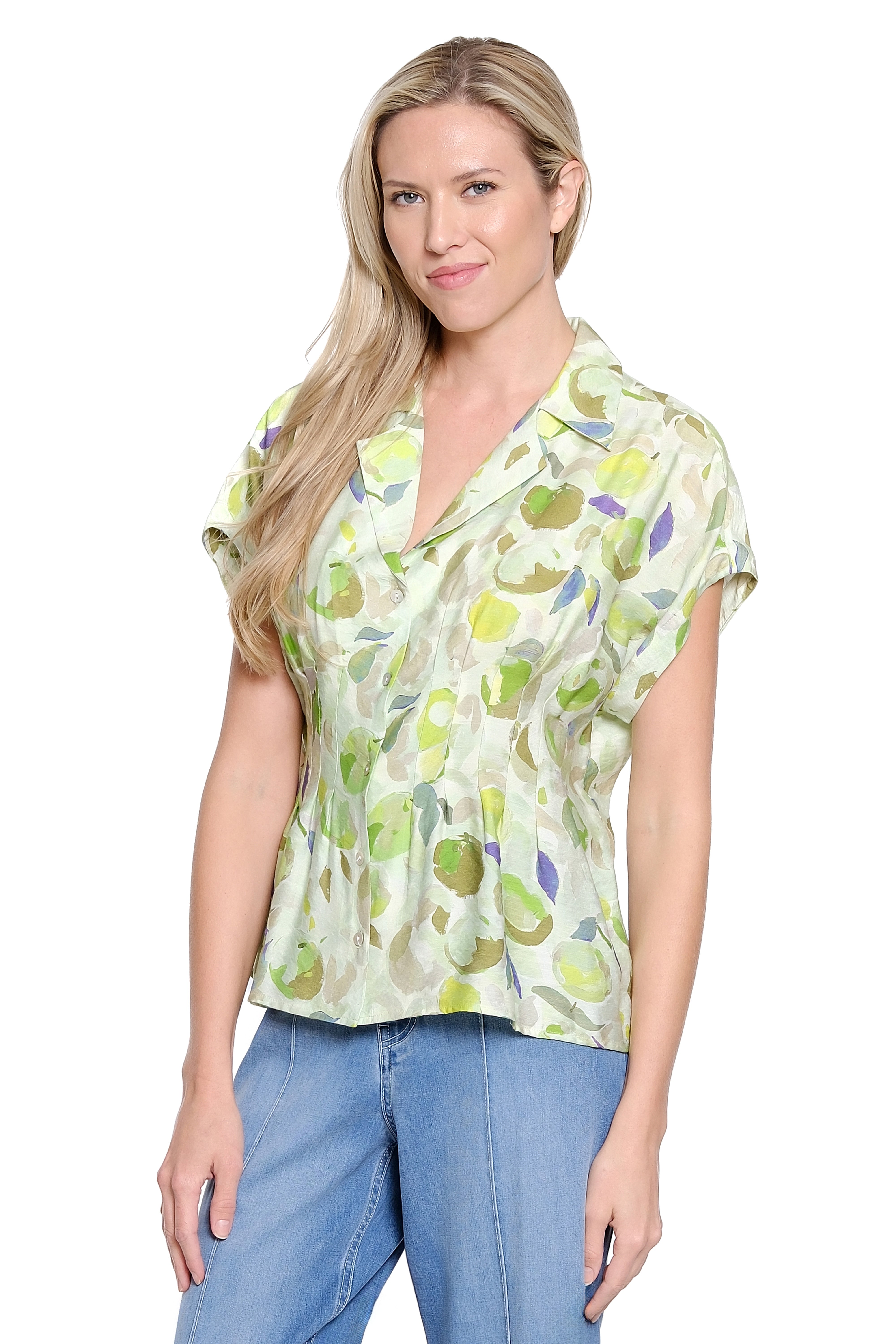 Printed Tucked-Waist Campshirt – Green Floral