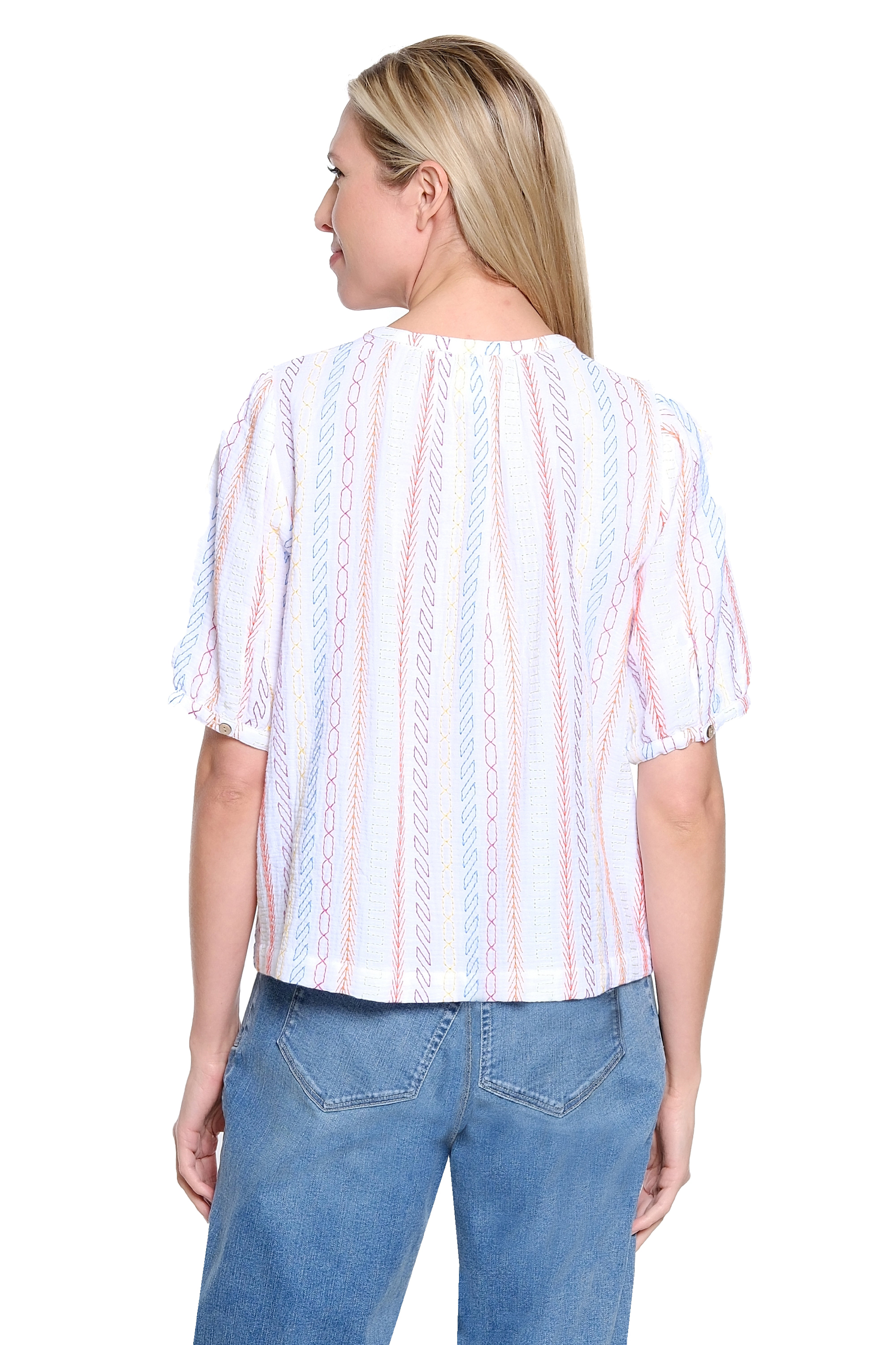 Embroidered Stripe Button Up Shirt - Multi