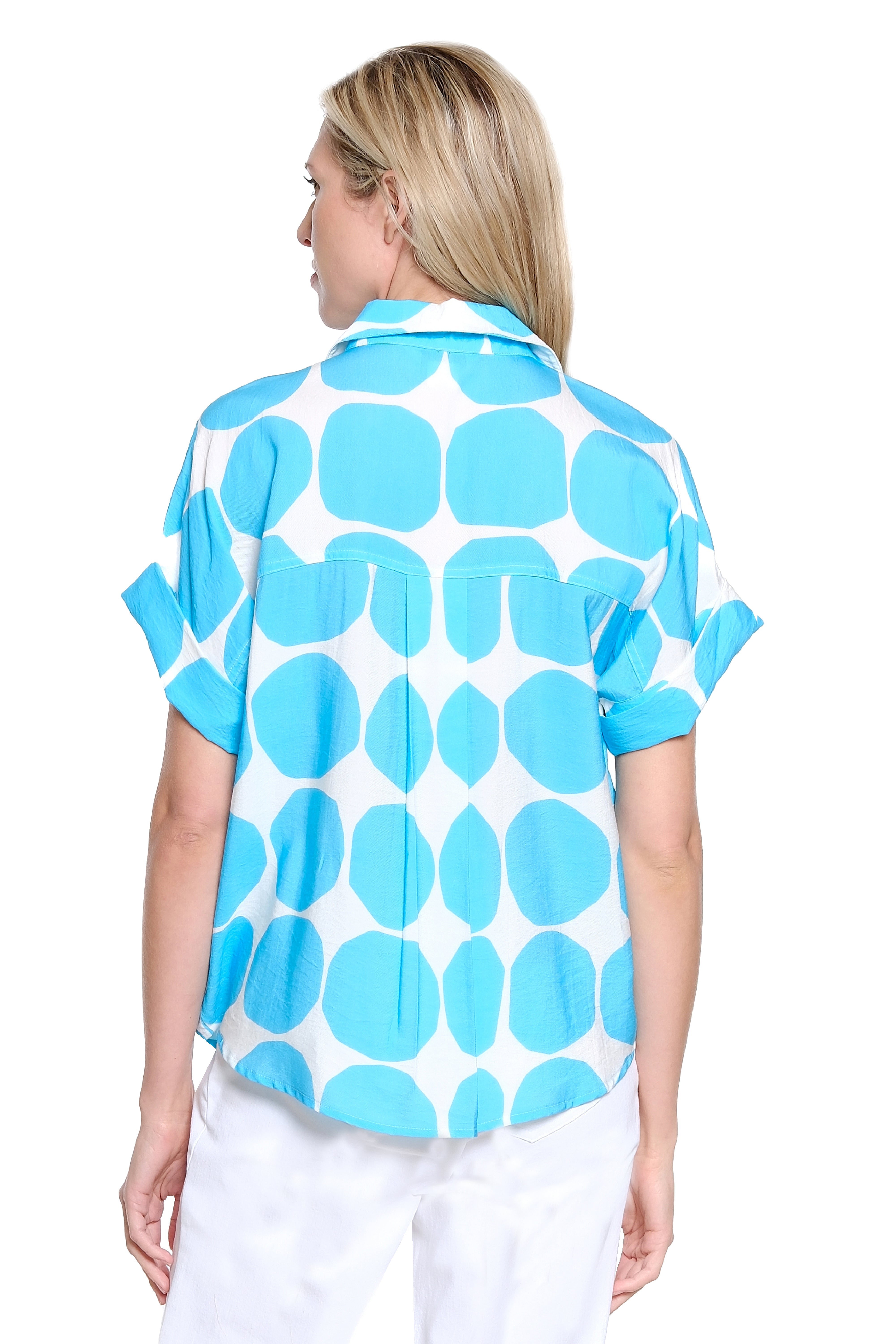 Button Front Campshirt - Teal Dots Print