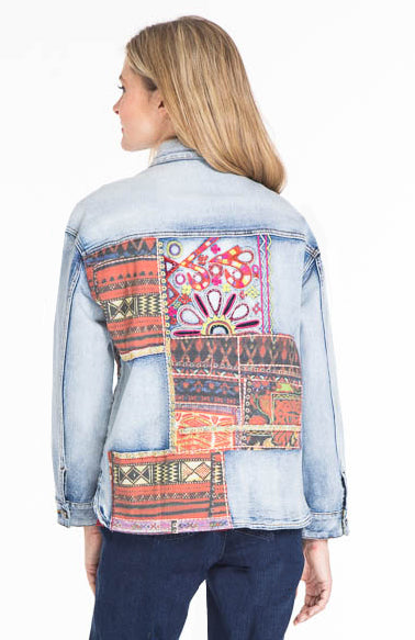 Embroidered and Patch Denim Jacket - Indigo