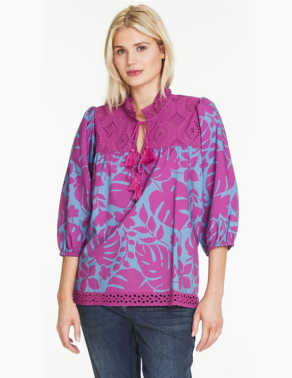 Embroidered Tie Neck Top - Multi