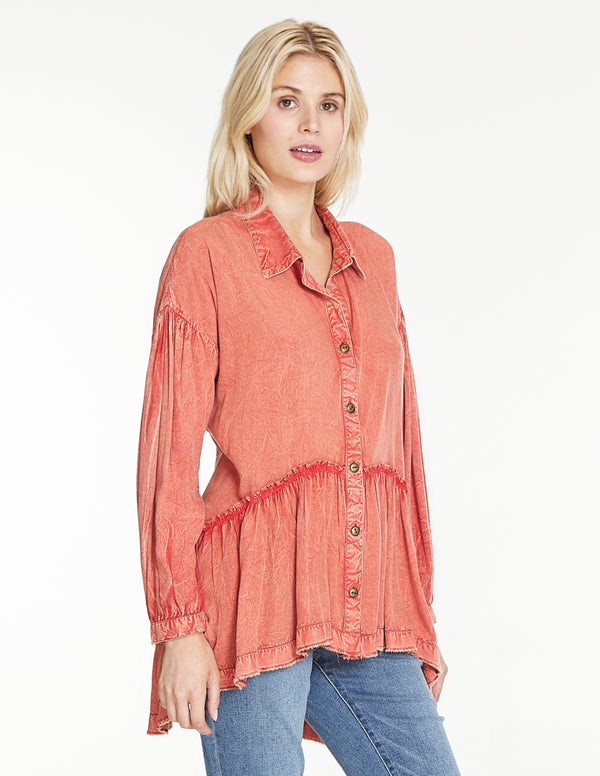 Button Up Peplum Top - Spice