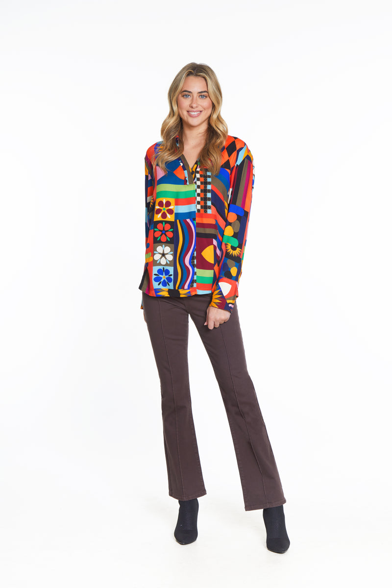 Pintuck Bootcut Jean - Chocolate