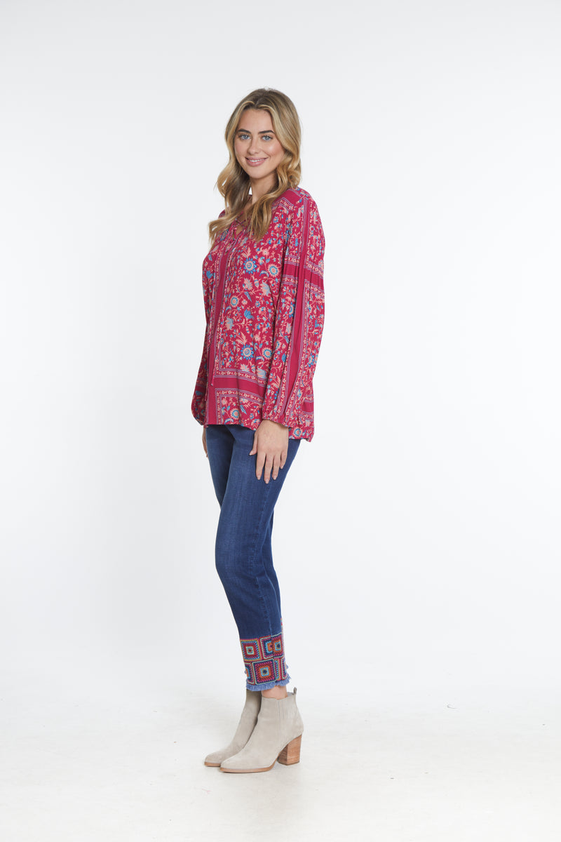 Ankle Jean with Embroidered Hem - Dark Indigo